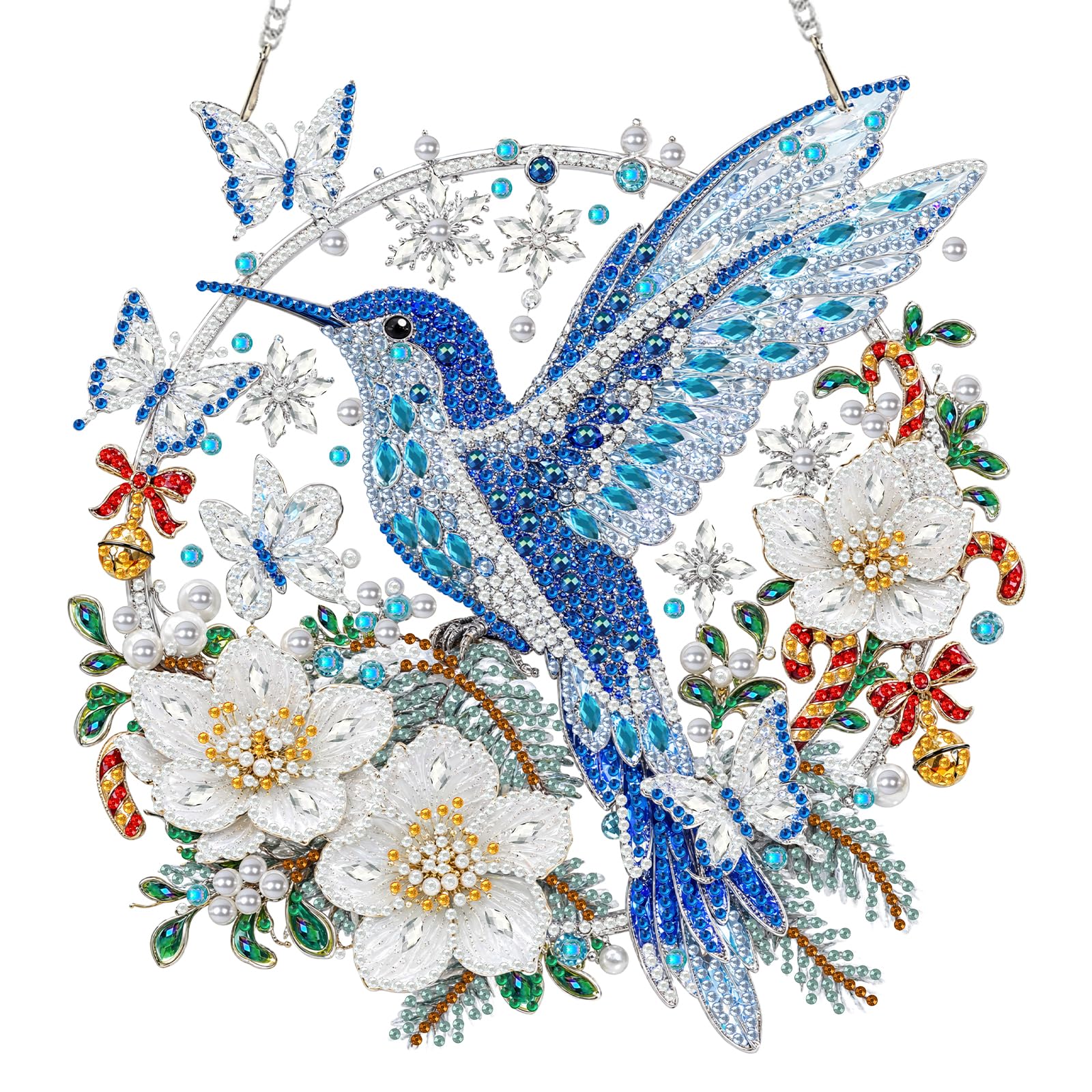 POETRYDRAW Ice Blue Xmas Hummingbird Diamond Art Pendant 9.45x9.45 Inch