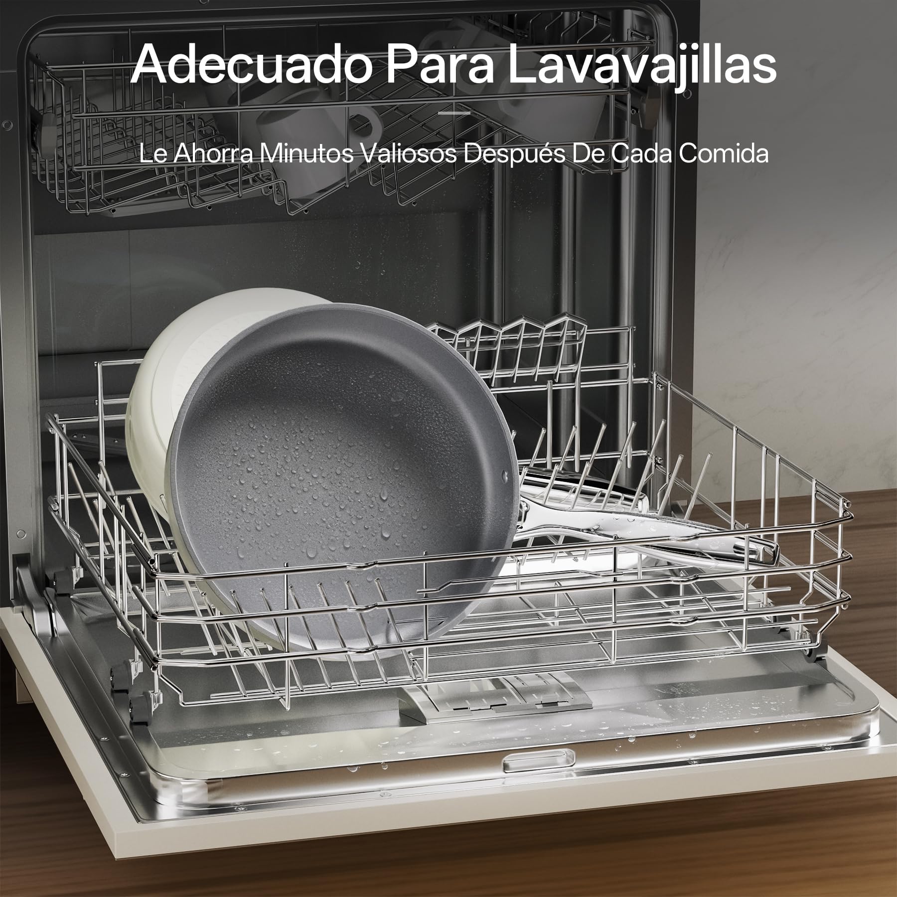 Juego de 3 Sartenes Antiadherentes 20/24/28cm, Sarten de Induccion Con Revestimiento Ceramica, Apto Para Lavavajillas, Sin PFOA ni PTFE ni PFAS, Blanco Lechoso
