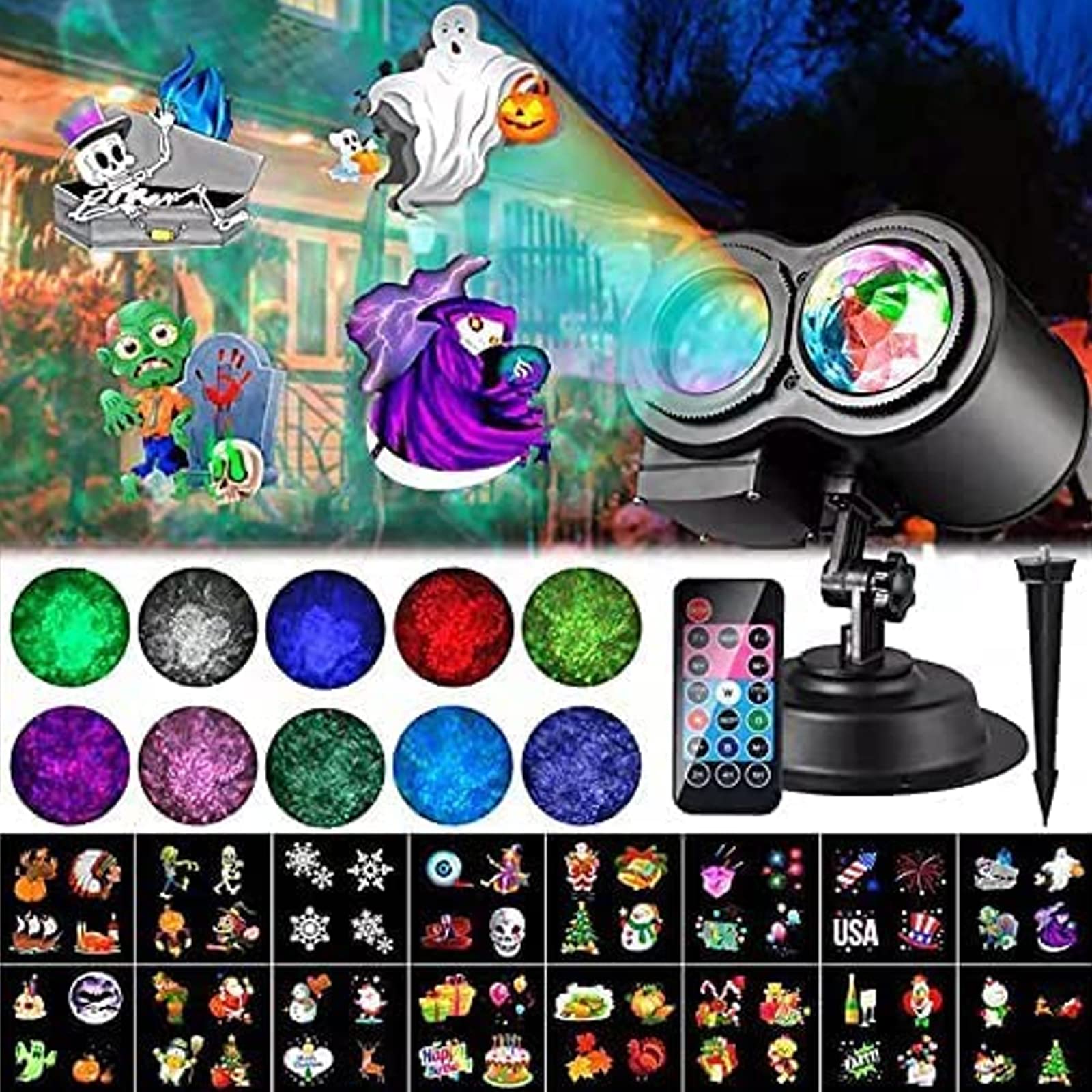 Lumières de projecteur d'halloween, lumière de projecteur de Noël Vague extérieure imperméable avec minuterie à Distance pour la décoration intérieure de fête d'anniversaire de Noël d'halloween