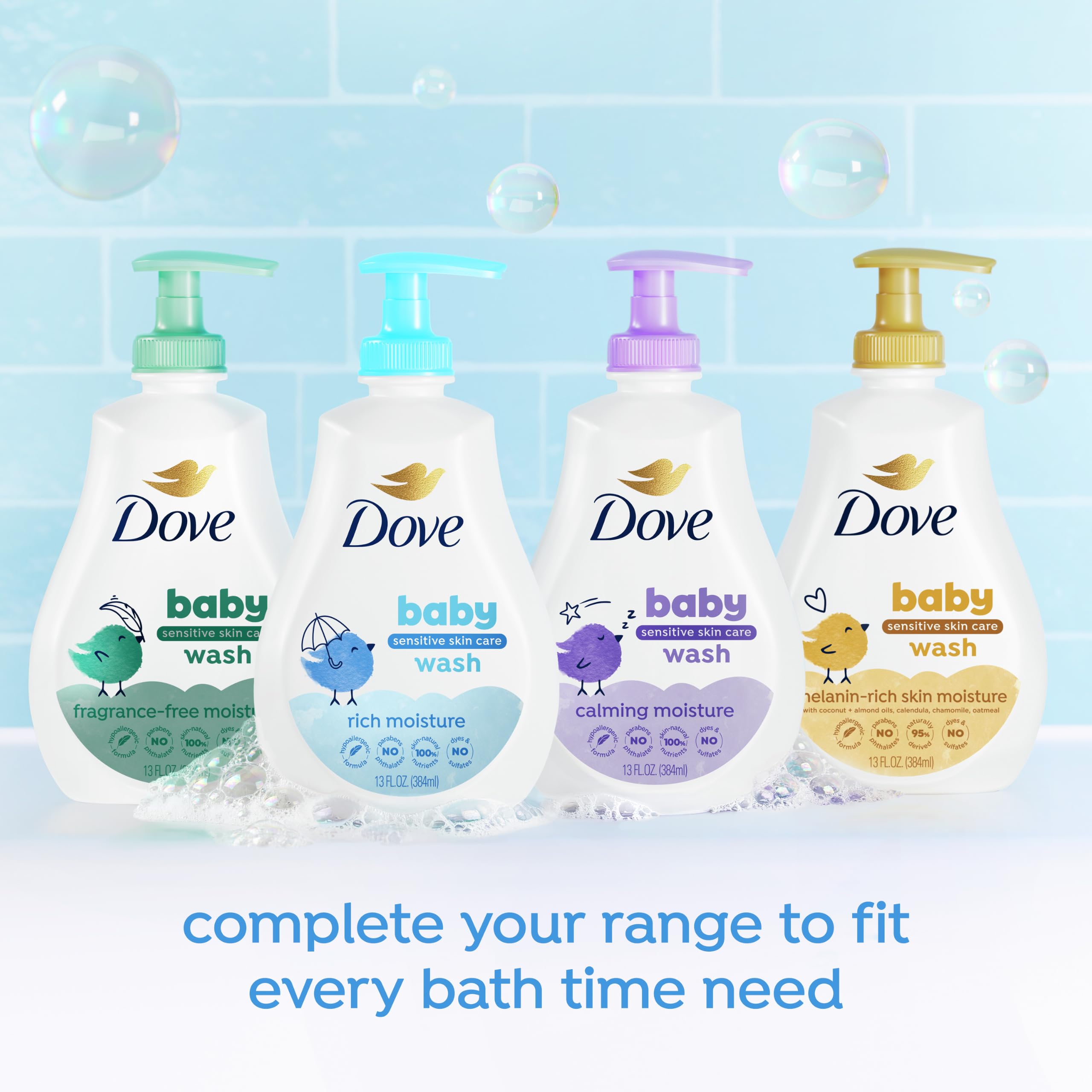 Baby Dove Sensitive Skin Care Baby Wash For Baby Bath Time Fragrance Free Moisture Fragrance Free and Hypoallergenic, Washes Away Bacteria 13 oz