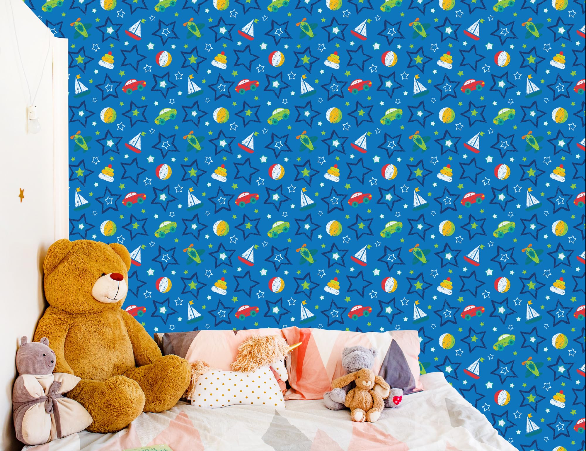 Vliestapete Bunte Spielzeug und Sterne 50 x 1000 cm