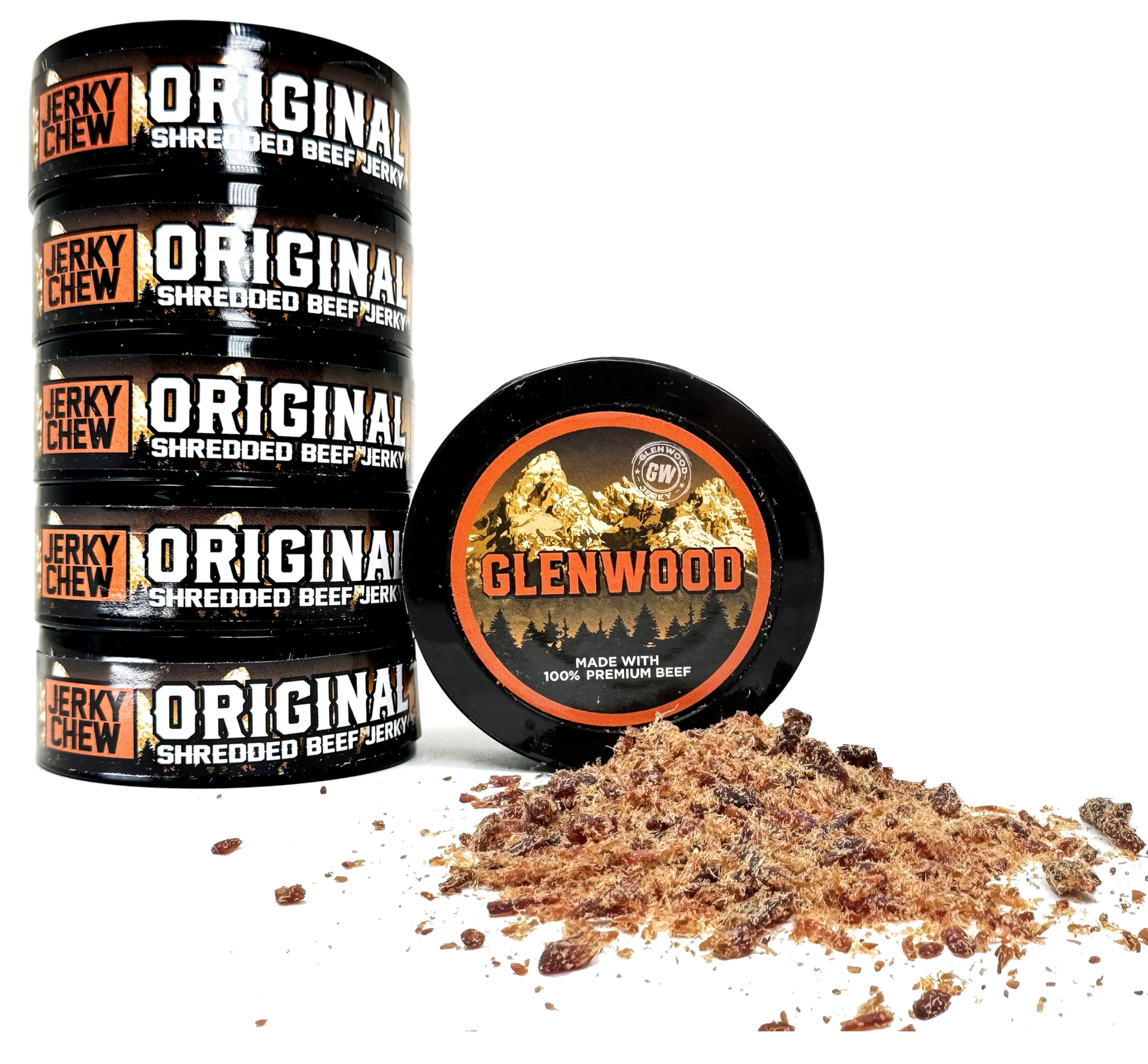 Amazon.com: Glenwood Beef Jerky Chew, Shredded Beef Jerky, 0.32 oz Cans (6  Pack) : Grocery & Gourmet Food