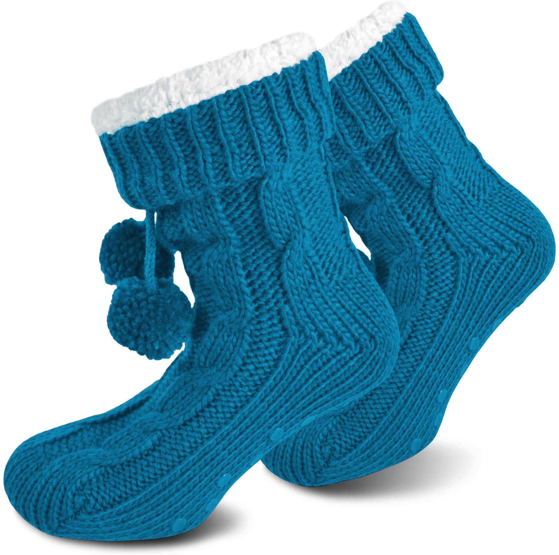 normani Damen Hausschuh-Socken Wintersocken für zuhause mit ABS Sohle Innenfell Extra dicke Haussocken Anti Rutsch Sohle