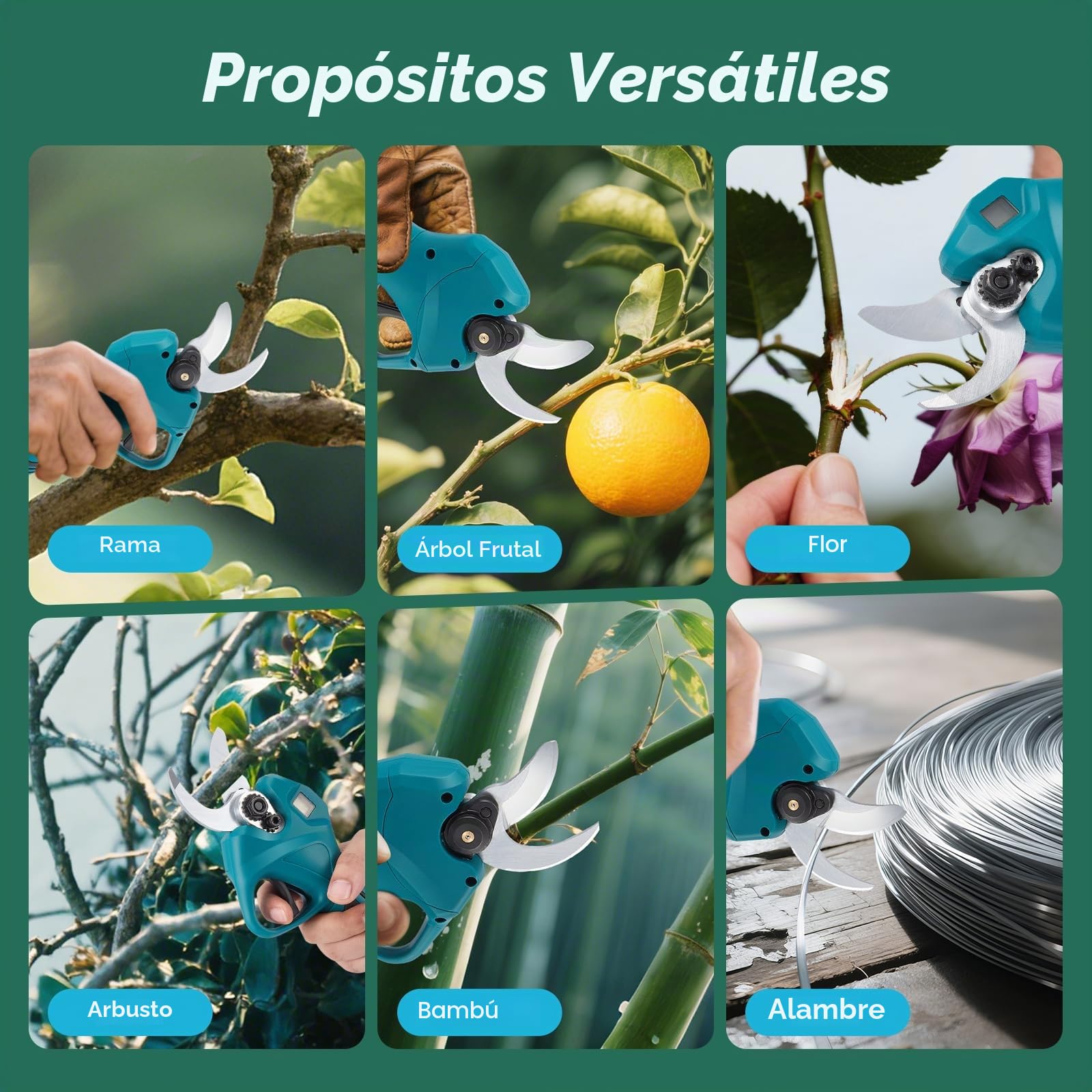 Tijeras de podar profesionales a batería, 30 mm, con 2 baterías de 2000 mAh, 550 W, motor sin escobillas Tijeras de podar eléctricas para jardín Bypass con contador de corte LED