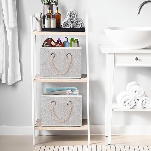 Miniatura 6 de Contenedores de almacenamiento plegables con asas, cestas de almacenamiento decorativas para organizar estantes, cajas de almacenamiento resistentes