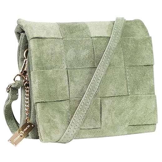 CHARO GARCIA. Suede Leather Handbag with Removable Strap. Crossbody Purse for Woman Made in Italy. Size 9 in x 7 in. (Mint)