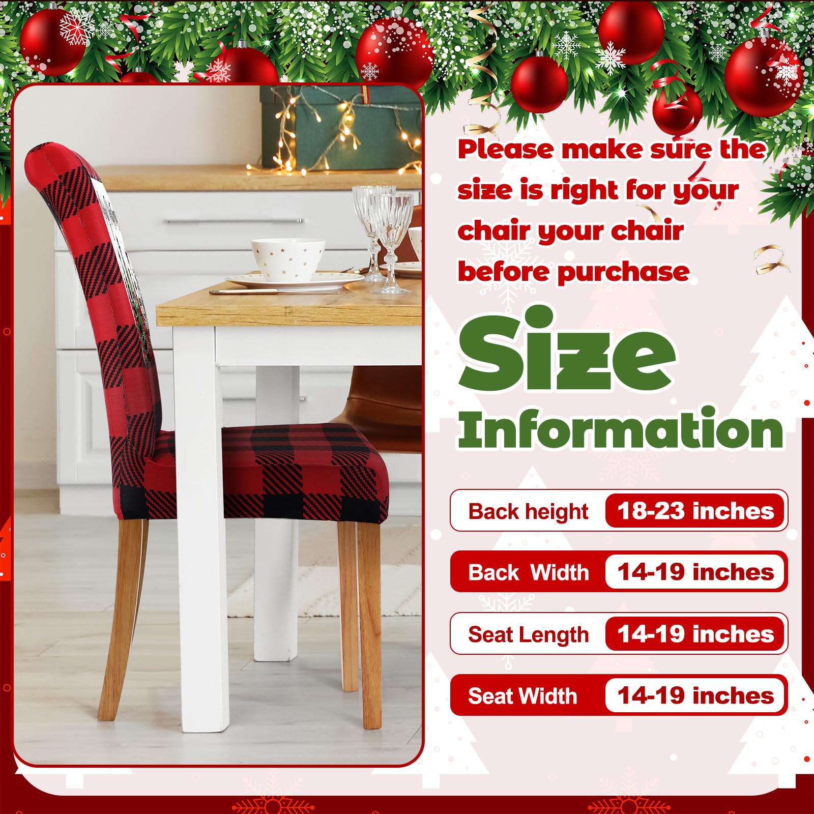Moukeren 6 Pcs Christmas Dining Chair Covers Buffalo Plaid Trees Chair Covers Stretch Removable Washable Chair Slipcover for Christmas Holiday Party Dining Room Kitchen Home Decor(Red and Black)