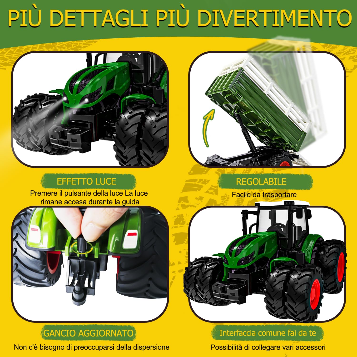 Trattore Telecomandato per Bambini 3 4 5 6 anni, 6 canali trattore radiocomandato per bambini,trattore giocattolo per bambini,mietitrebbia Giocattolo per bambini Regali di Natale 3 4 5 6 anni