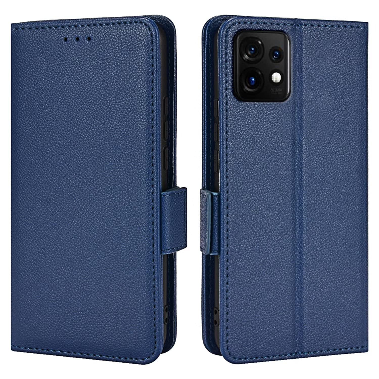 Topme Etui skórzane do Motorola Moto ThinkPhone/Lenovo ThinkPhone (16,76 cm), [prosta okładka z wzorem litchi] - ciemno niebieski