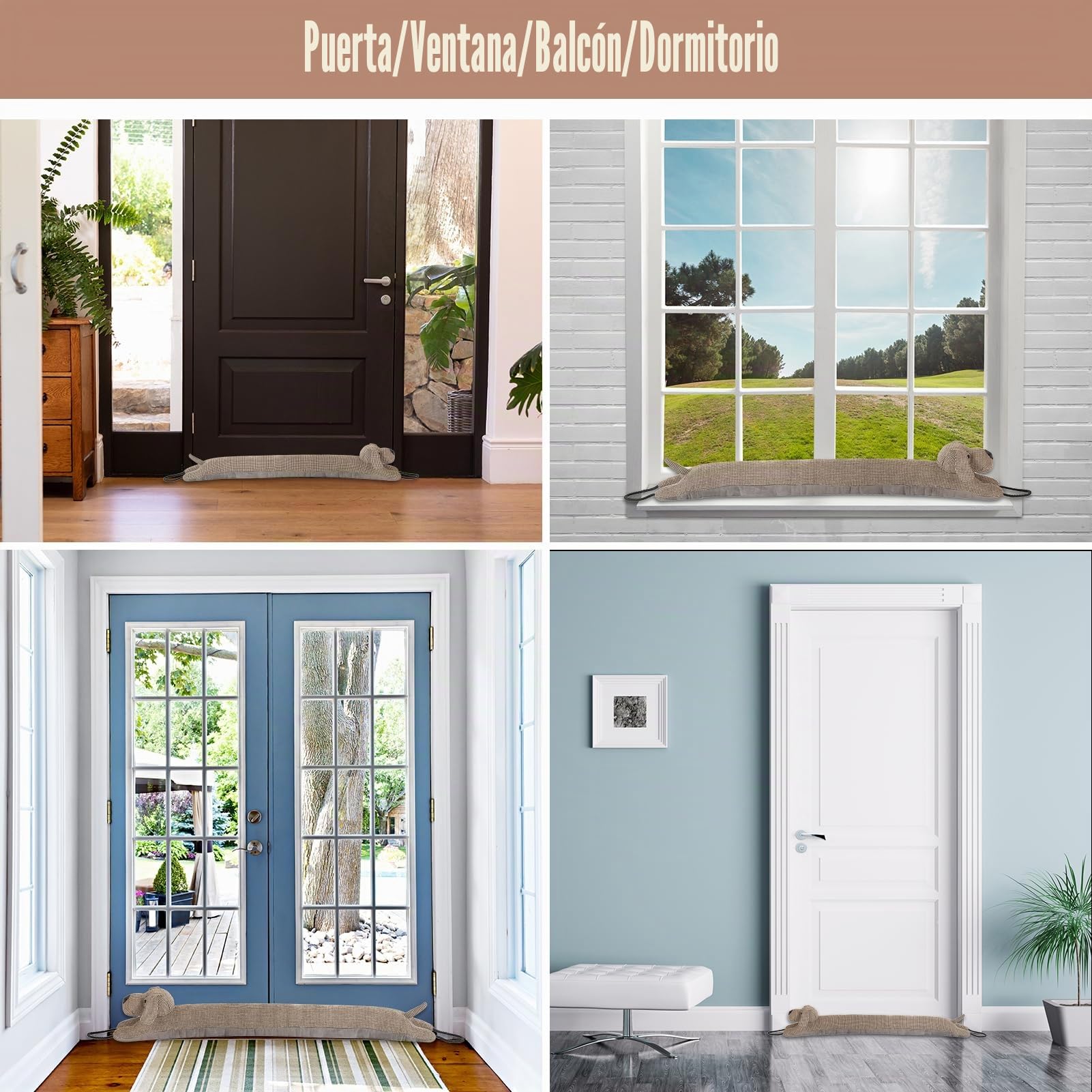 Burletes de Puerta Decorativos Paravientos 81 cm para Puertas y Ventanas, Amortiguador de Corrientes de Aire contrapesado para la Parte Inferior de la Puerta - Perro marrón 32"