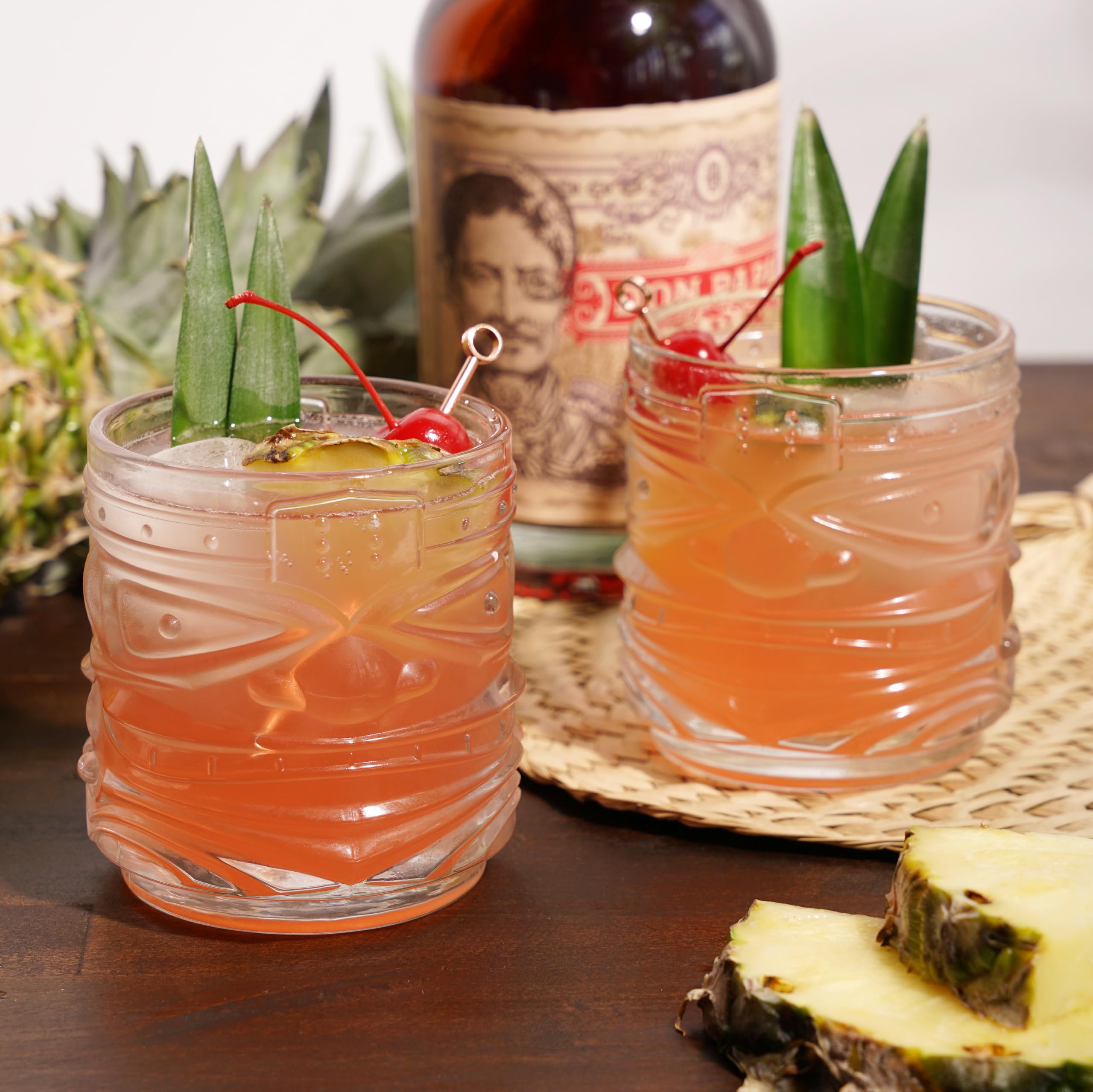 Viski Pacific Tiki Gläser Stapelbare Lowball DOF Tumbler, Tropische Cocktail und Bar Geschenke für Rum und Whiskey, 340 ml, 2 Stück (10856)