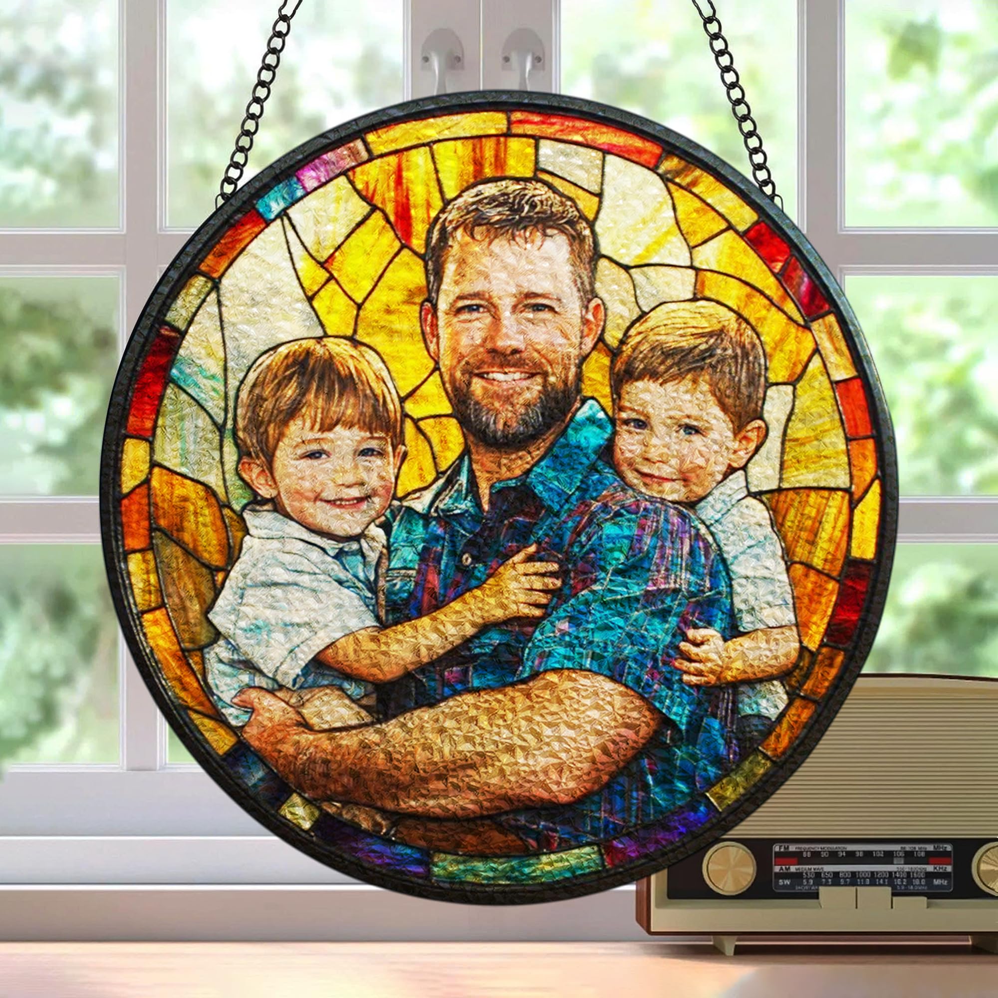 Personalized Grandpa Stained Glass Suncatcher, Custom Holding Grandmas Hands Suncatcher with Image Glass Suncatcher, Art Dad Papa Gifts for Fathers