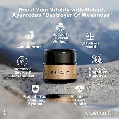 Miniatura 4 de Essencraft Shilajit - Resina Shilajit orgánica pura del Himalaya, 500 mg de potencia máxima, 85+ oligominerales ácido húmico y fúlvico, suplemento