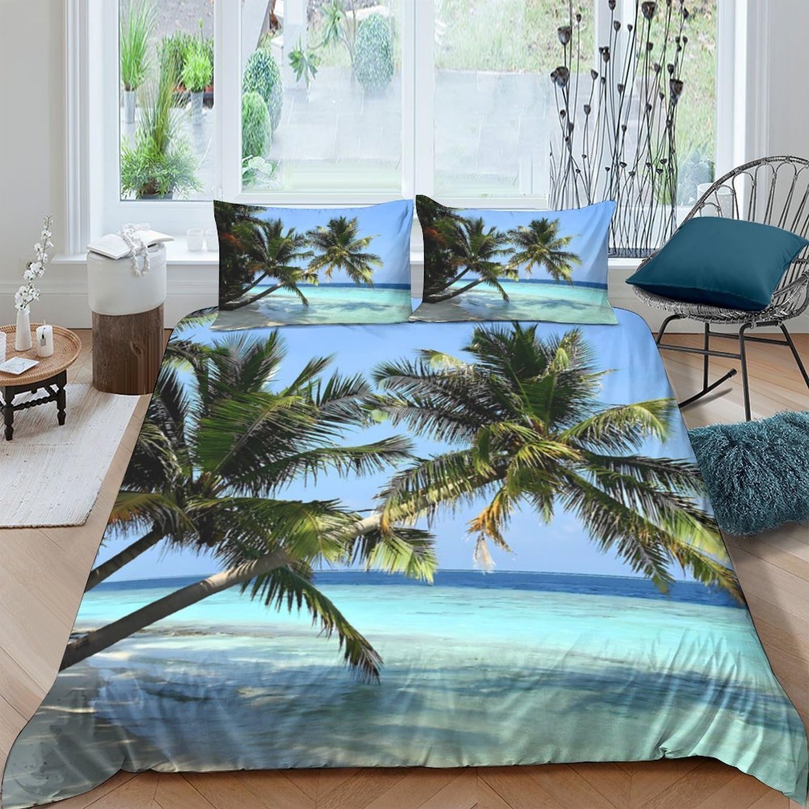 Ctjqhvkz Style-10 3D Printed Tropical Palm Beach Fitted Sheet Microfiber Soft Breathable Ocean Sunset Mattress Cover Bedroom Decor Single（135X200cm）