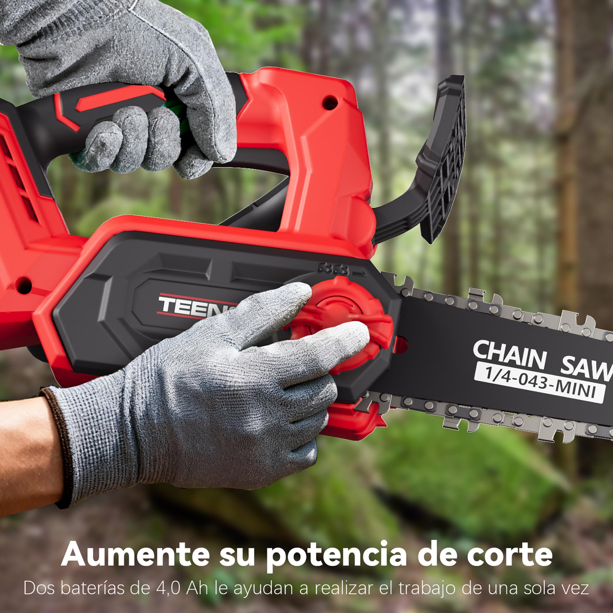 Motosierra a Batería 12 Pulgadas, 1200W Brushless Sierra Eléctrica Inalámbrica con 2 Baterías 4.0Ah y Cargador, Tensado de Cadena sin Herramientas, Corte de Madera y Poda de Árboles