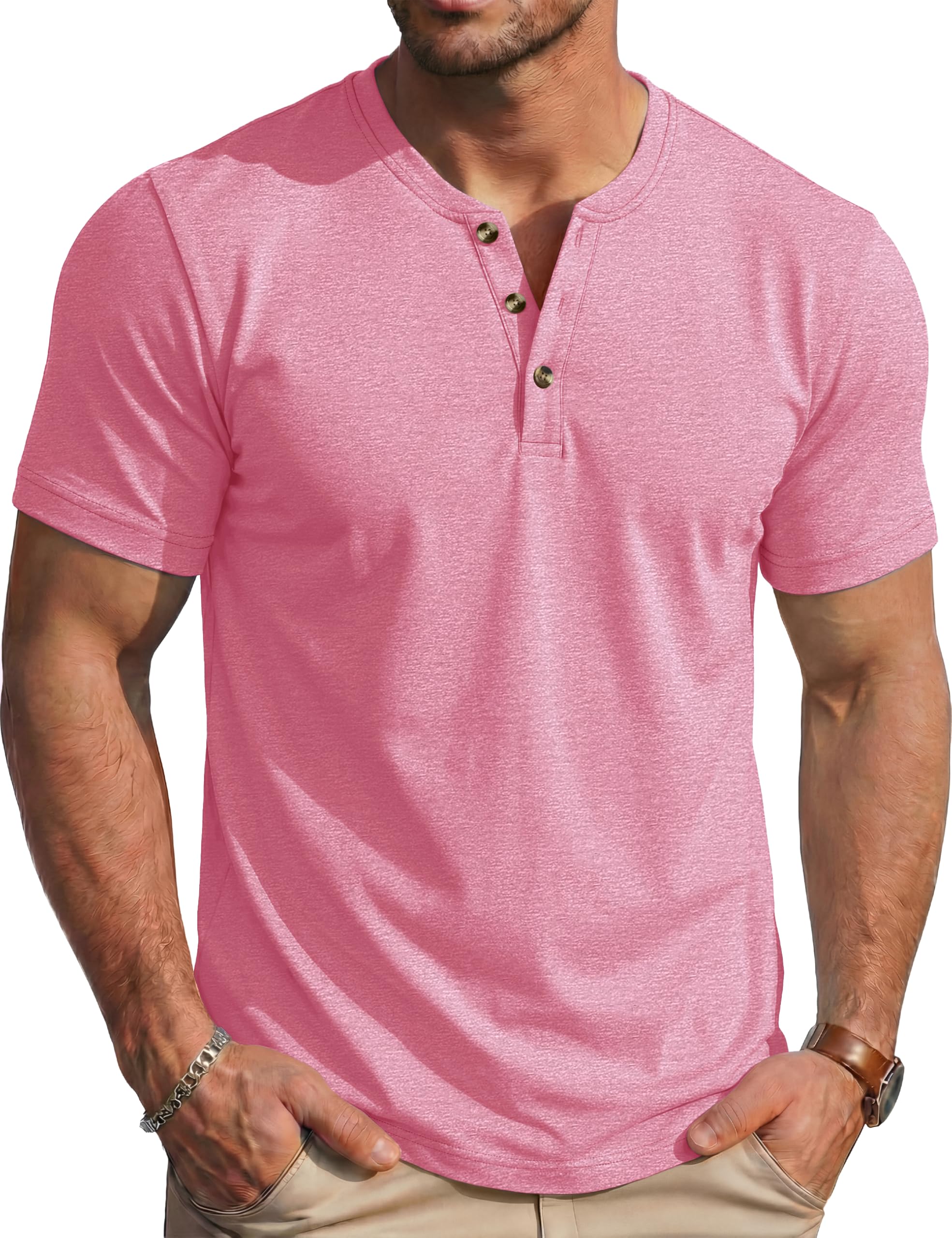 MAGCOMSEN Mens Henley Short Sleeve Shirt Moisture Wicking Lightweight Cotton T-Shirts Casual Summer Basic Tee Shirt