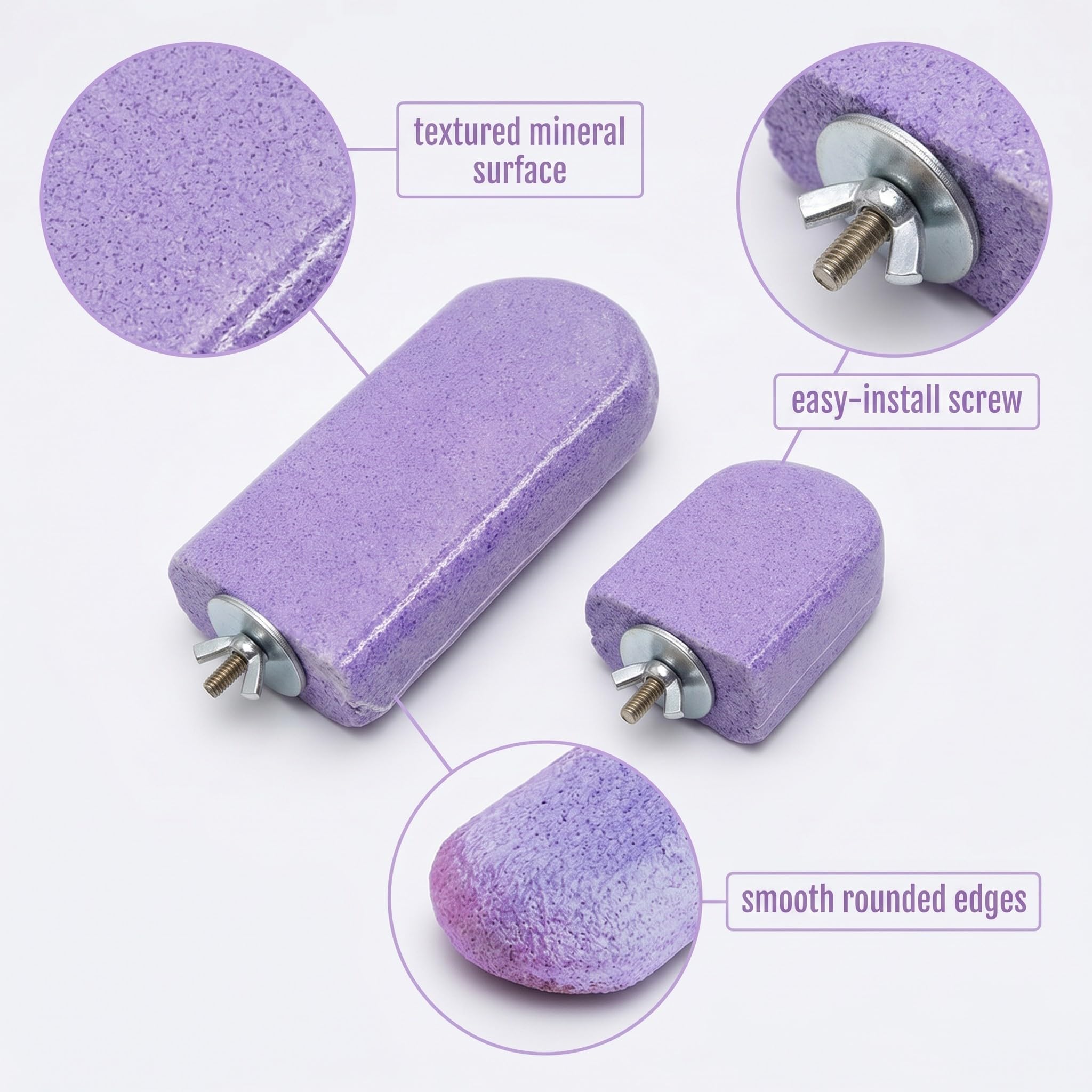 2 Pezzi Trespolo Per Pappagalli Attrezzo Per Limare Gli Artigli, Mordicchio Per Il Becco, Stecca Ruvida Per Pappagallini, Canarini E Pappagalli (Viola)