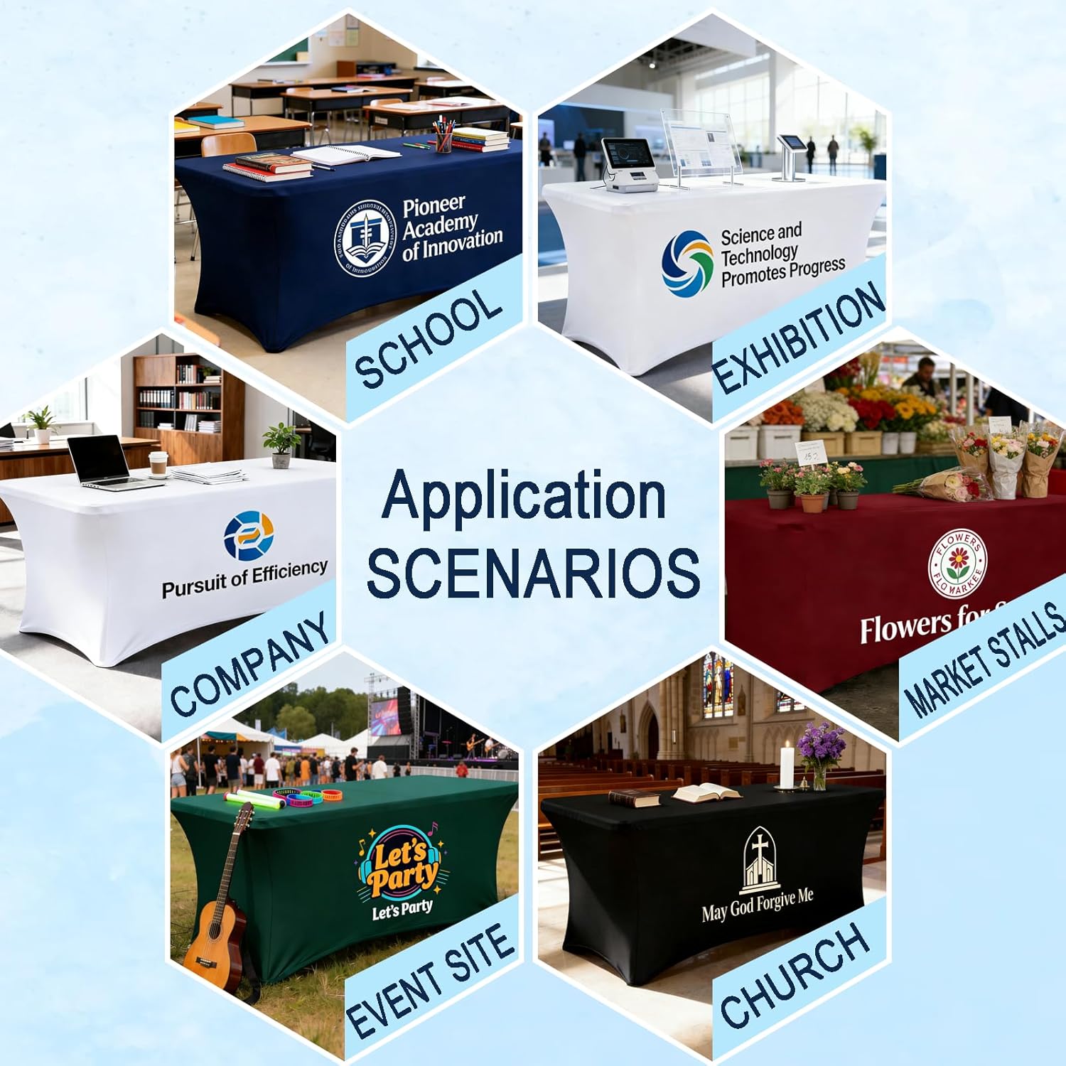 Customized Table Cloth with Logo 4-10FT Personalized Table Cloths for Business Trade Show Events Company Shop Birthday Wedding Church Society (8FT)