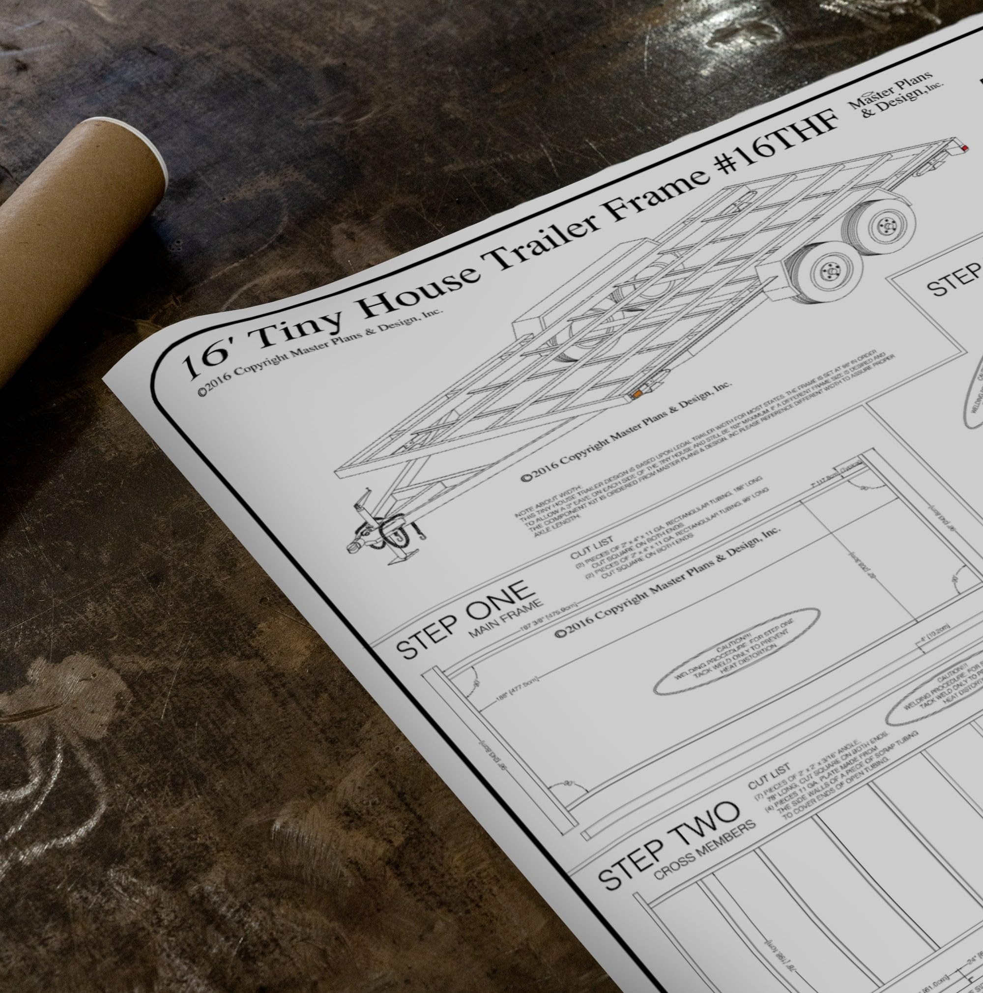 16THF - 16'x8' Tiny House Trailer Plans DIY Blueprint Paper - Engineer Approved