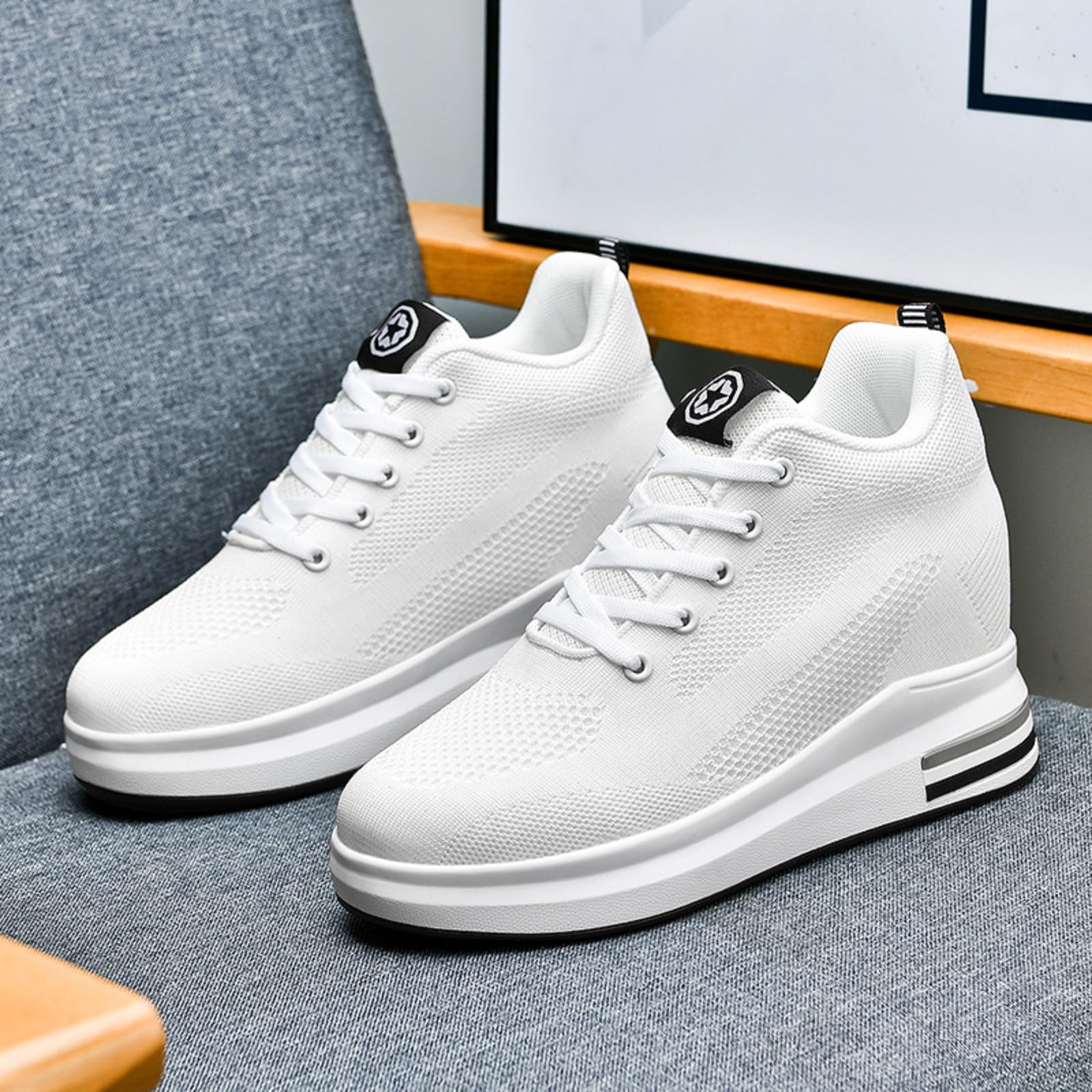 Zapatillas de Cuña Mujer Zapatillas de Deporte Moda Zapato Casuales Transpirables Wedge Plataforma Sneakers Altas Tacón Cuña 8.5cm