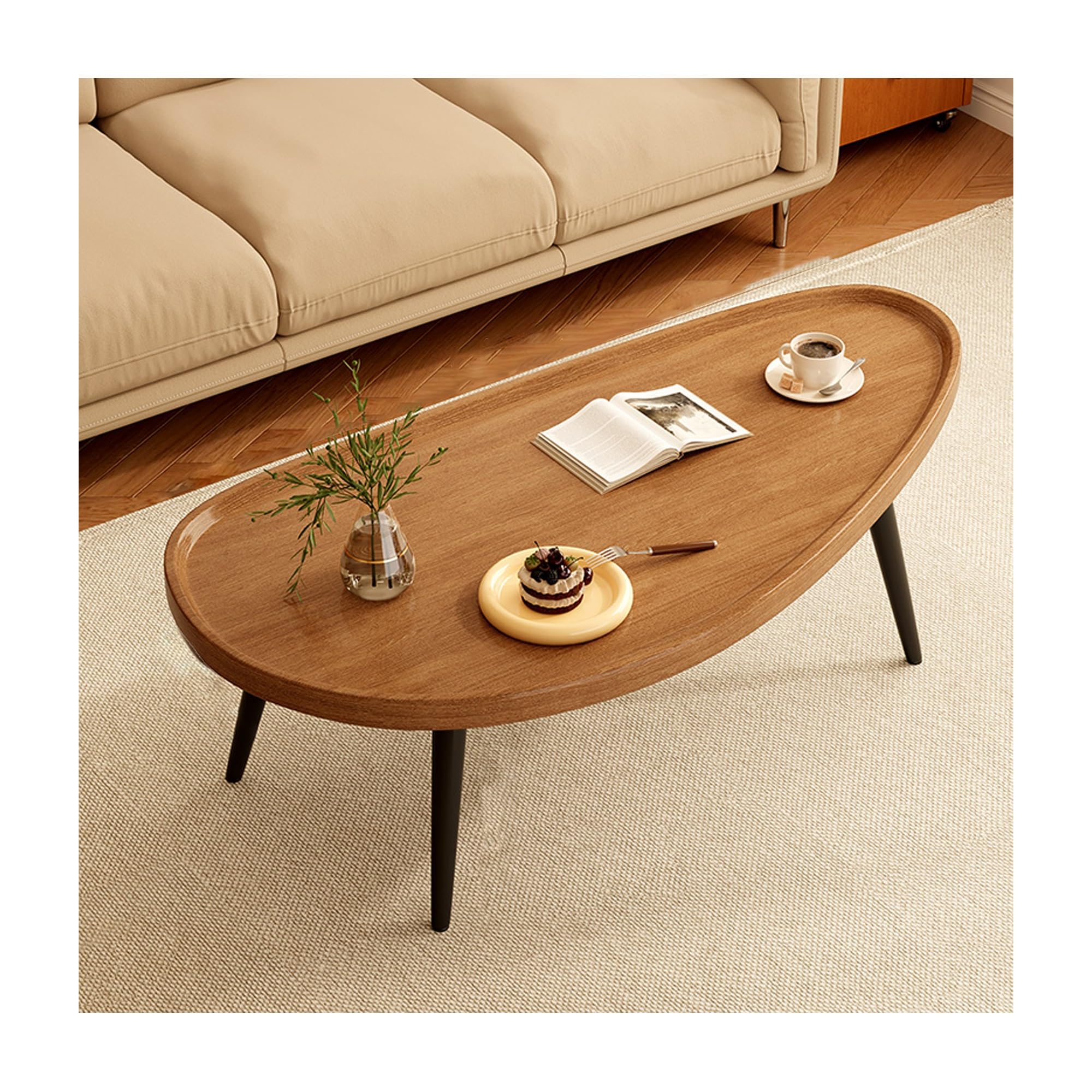 Table basse ronde irrégulière en bois 140x70x48cm pour salon moderne