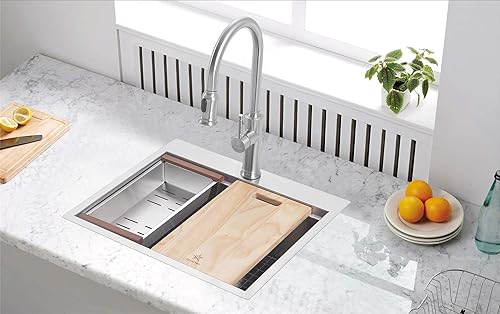 Miniatura 6 de STARSTAR Estación de trabajo con repisa de acero inoxidable 304 para montaje superior, fregadero de cocina, patio, bar, lavandería, oficina, con