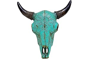 Western Steer Head Wall Decor: Turquoise Floral Tribal Carvings