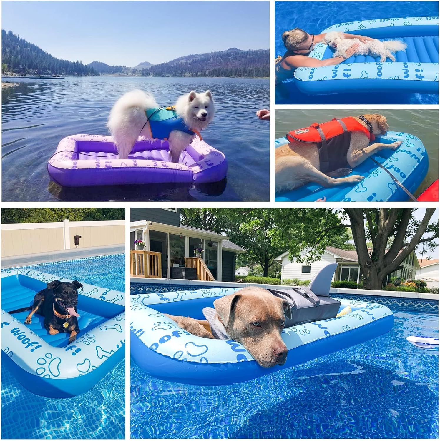 BINGPET Inflatable Dog Floating Raft for Summer Pool, Durable and Foldable Pet Pool Rafts & Inflatable Ride-ons, with Cute Footprint and Bone Patterns, Hold Up to 100 pounds (Hawaii)