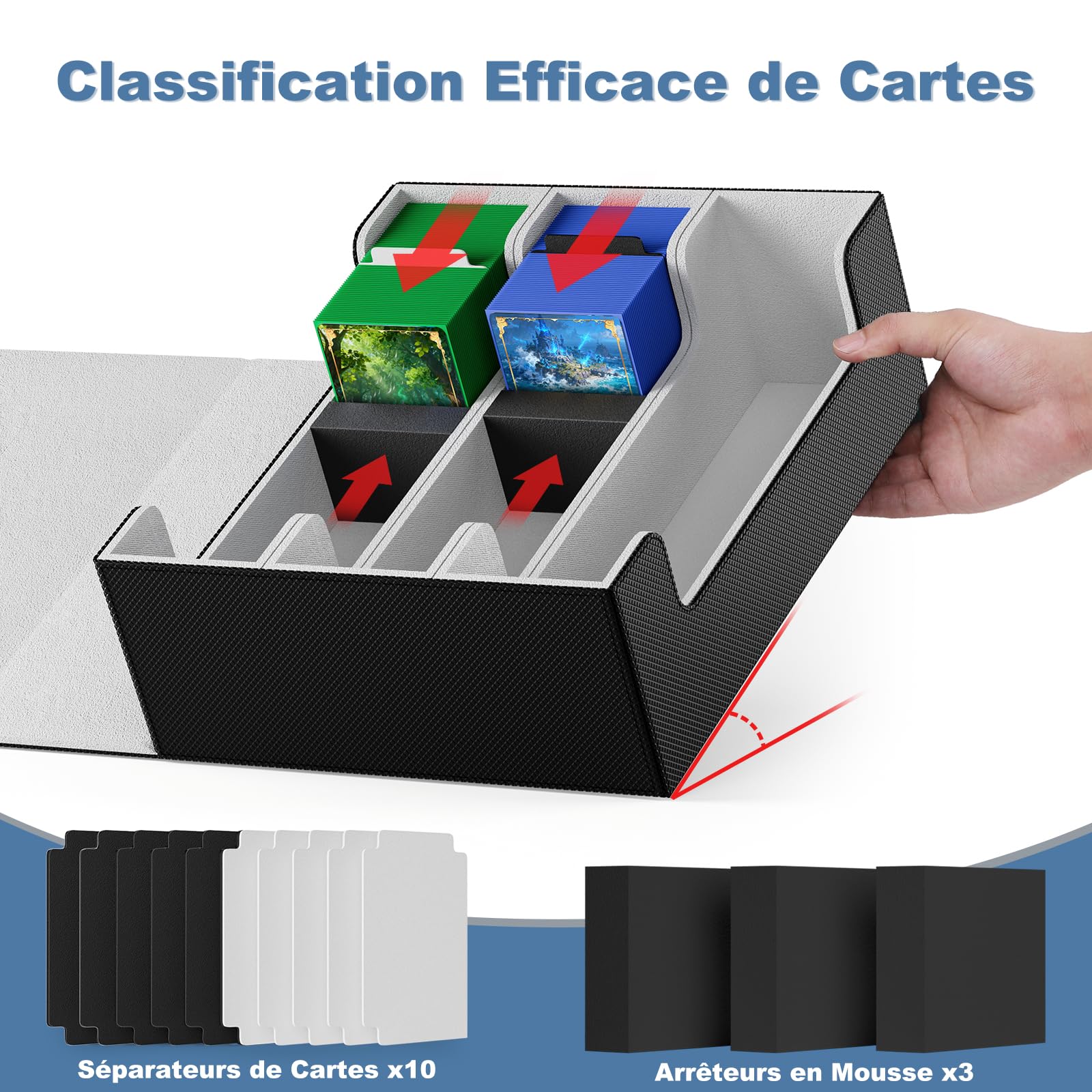Mlikero Deck Box pour Rangement Carte d'une Capacité 1800+, Boite Rangement Carte en cuir à Fermeture Magnétique, Boite Carte pour les Cartes de Collection, Cartes de Sport (Noir)