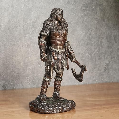 Miniatura 3 de Veronese Design 6 18 Final de bronce fundido en frío de la escultura femenina de la resina de Berserker de las hachas gemelas de Viking