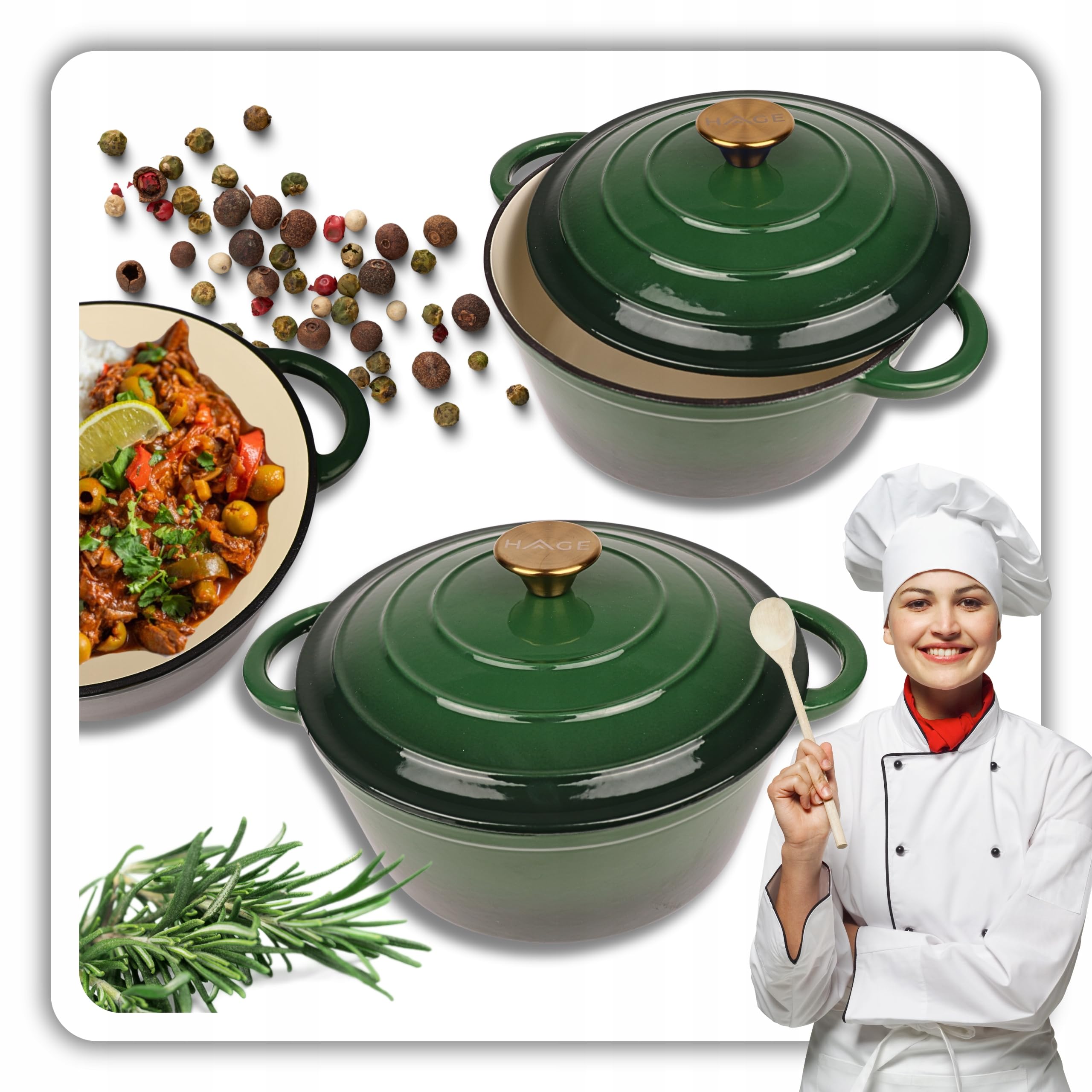 HAGE Olla de hierro fundido esmaltada con tapa 3 l 22 cm – Cacerola alta esmaltada para todo tipo de fuegos – Cacerola de hierro fundido para inducción apta para horno – olla de pan para hornear pan