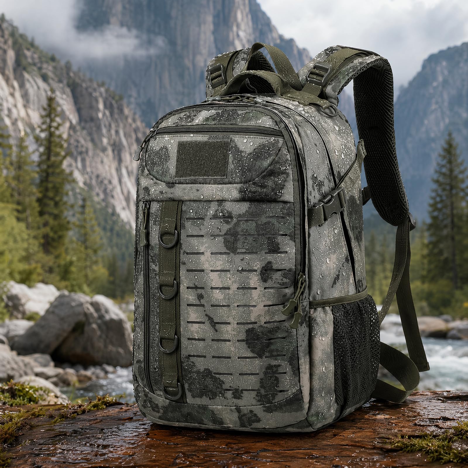 Taktische Camouflage Oxford Rucksack 20-35L Outdoor Tagessack Satchel Schultertasche,olive green