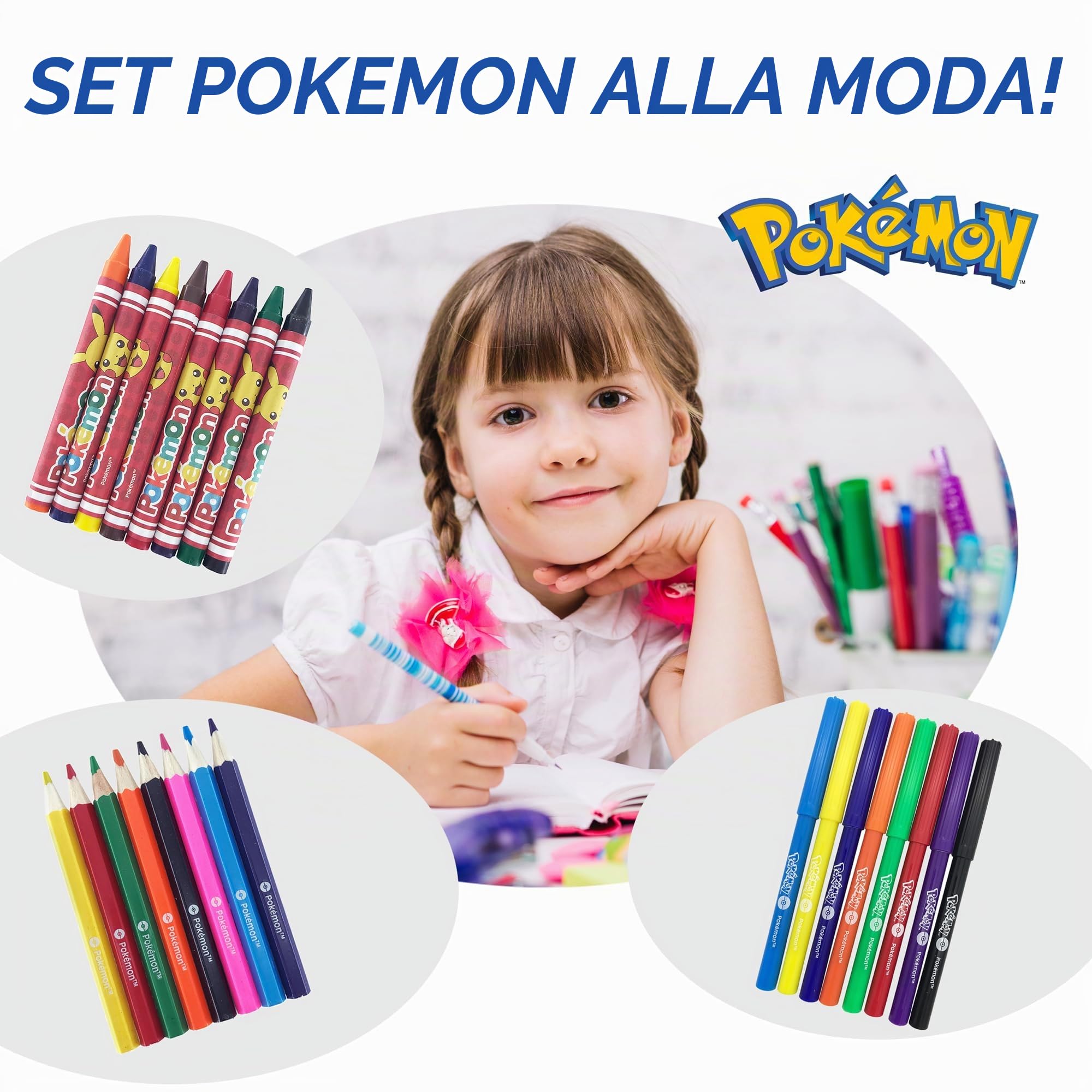 Pokémon - giochi - Zaino - Kit da colorare - Valigetta Colori - Feltri - Matite Matita colorata - Adesivi - astuccio Cancelleria - Idee Regalo Compleanno Gadget per Bambini - Gioco