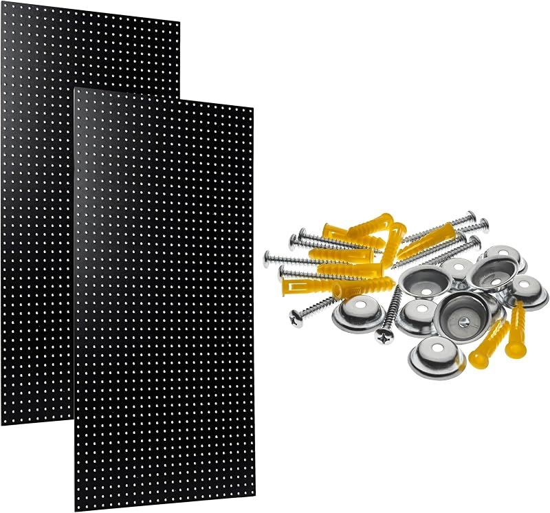 Triton Products Tableros perforados de fibra de alta densidad con accesorios de montaje, 24" x 42" x 1/4", negro (juego de 2)