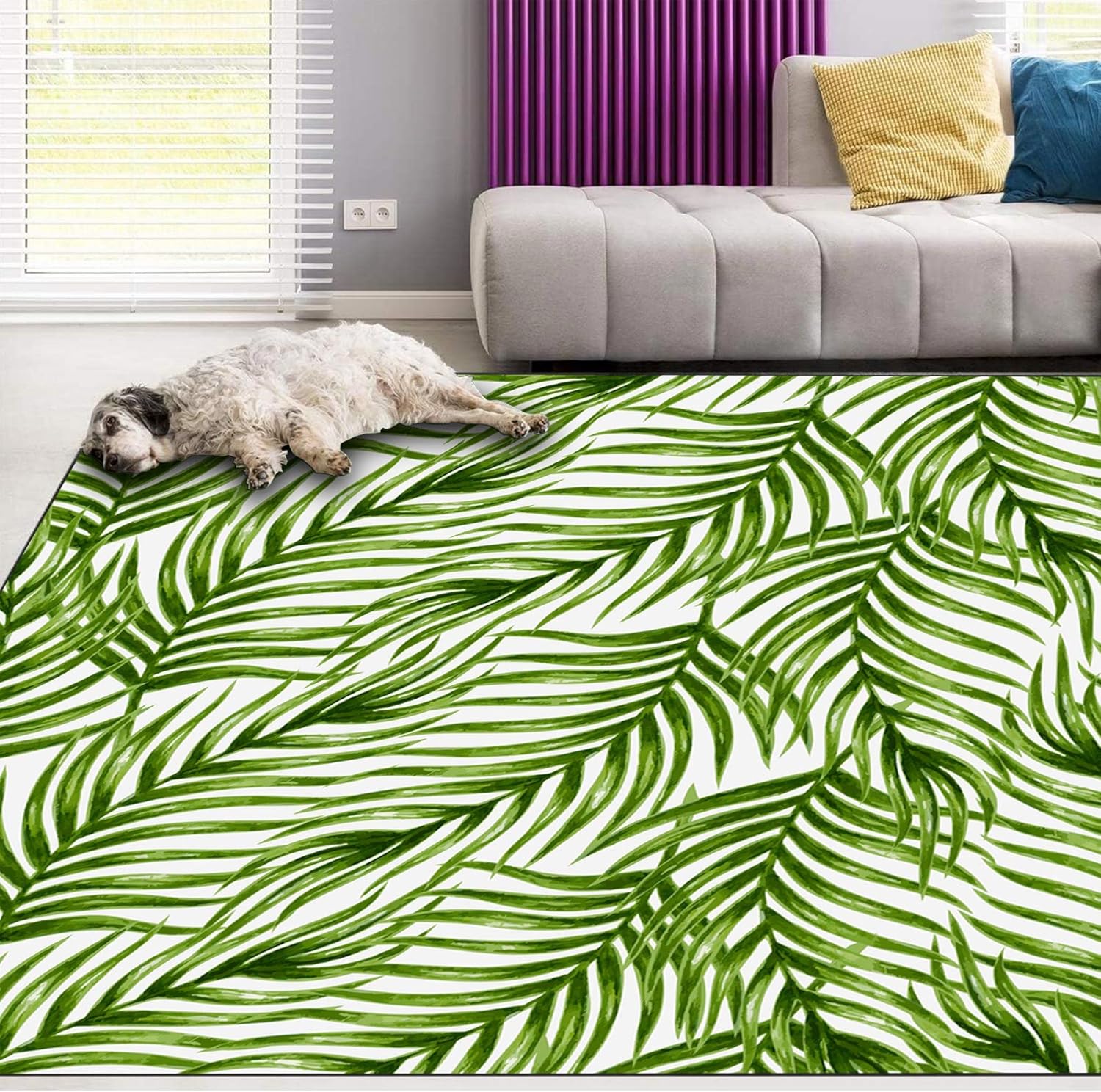 Ocervd Palm Leaf Area Rug 5x7ft/152x213cm, Green Leaves