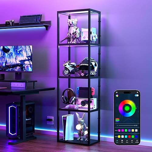 4 Shelf Display Curio Cabinet with RGB Lights