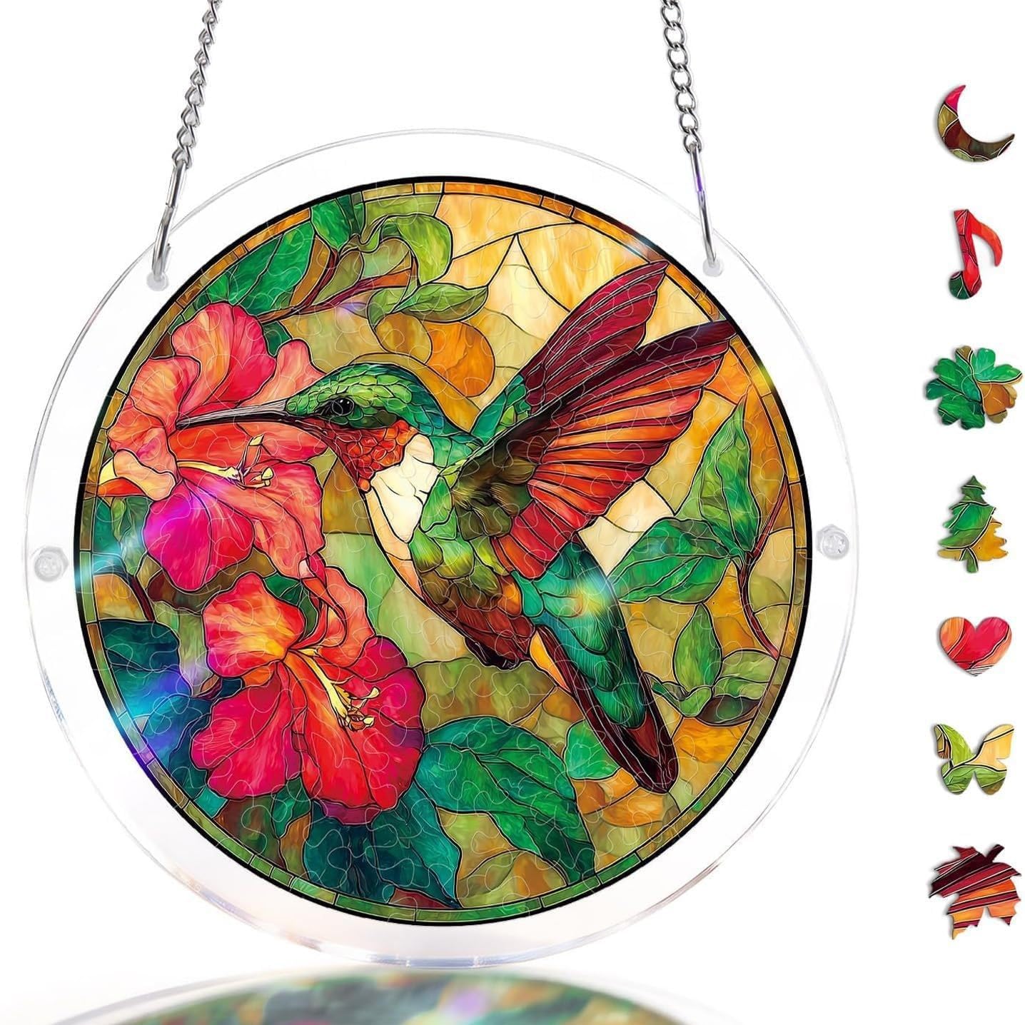 Acrylic Jigsaw Puzzle Suncatcher 83 Pieces, Unique DIY Dawn Blossom Sea Sun Catchers Puzzles Kit for Home Doors Garden Window Hanging Decor (D, 8.2in)