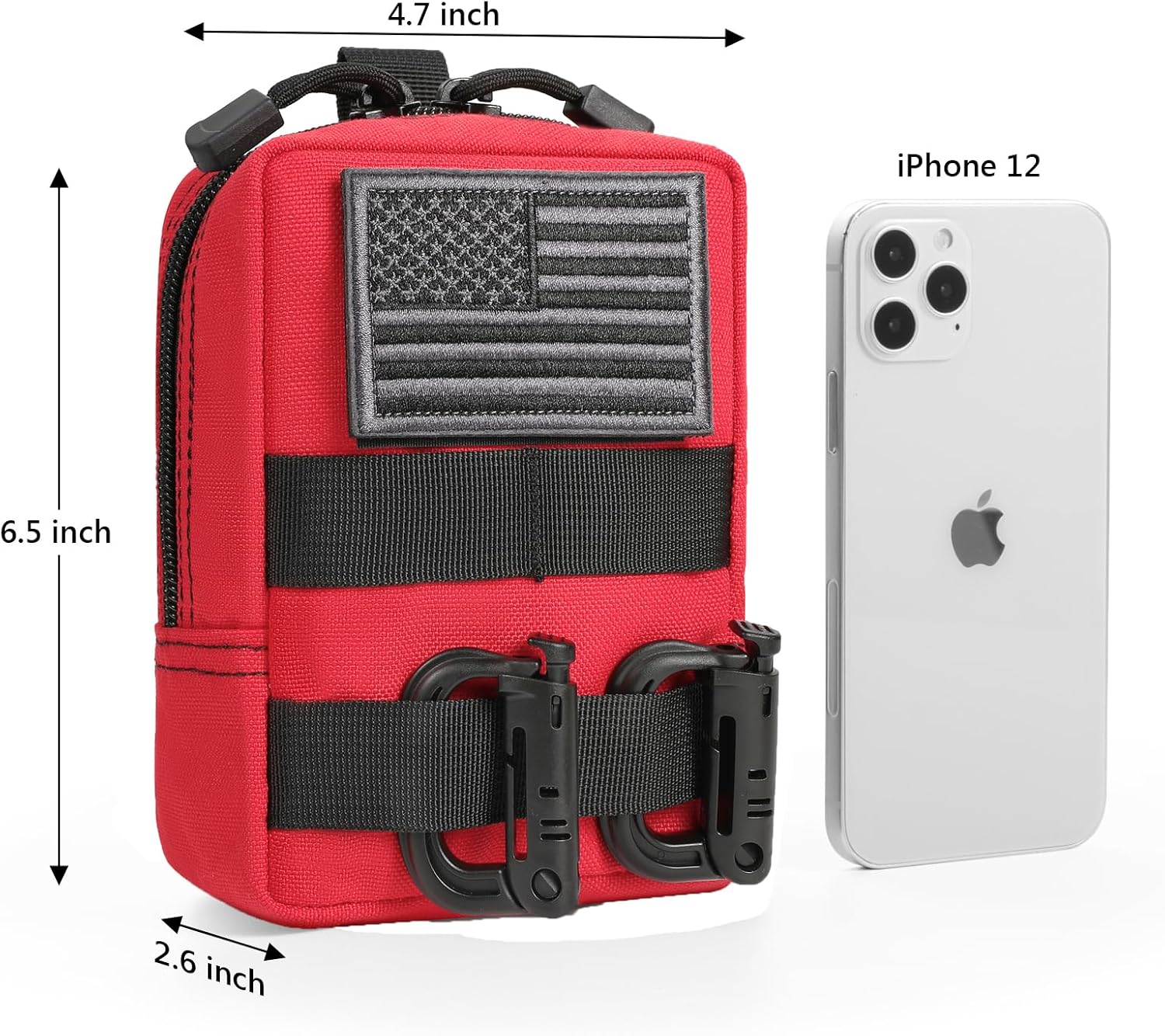 FRTKK Admin Pouch with USA Flag Patch & Keychain - 2 Pack Molle Pouches with USA Flag Patch & Tactical D-Ring Clip