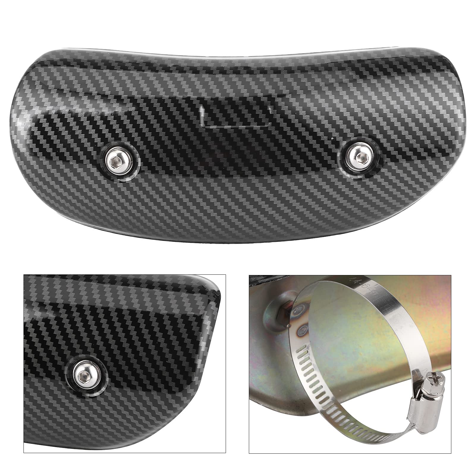 Bouclier Thermique de Tuyau D'échappement, Protections de Bouclier Thermique de Tuyau Central D'échappement Couvrent la Modification Universelle pour la Moto (Motif en fibre de carbone d'