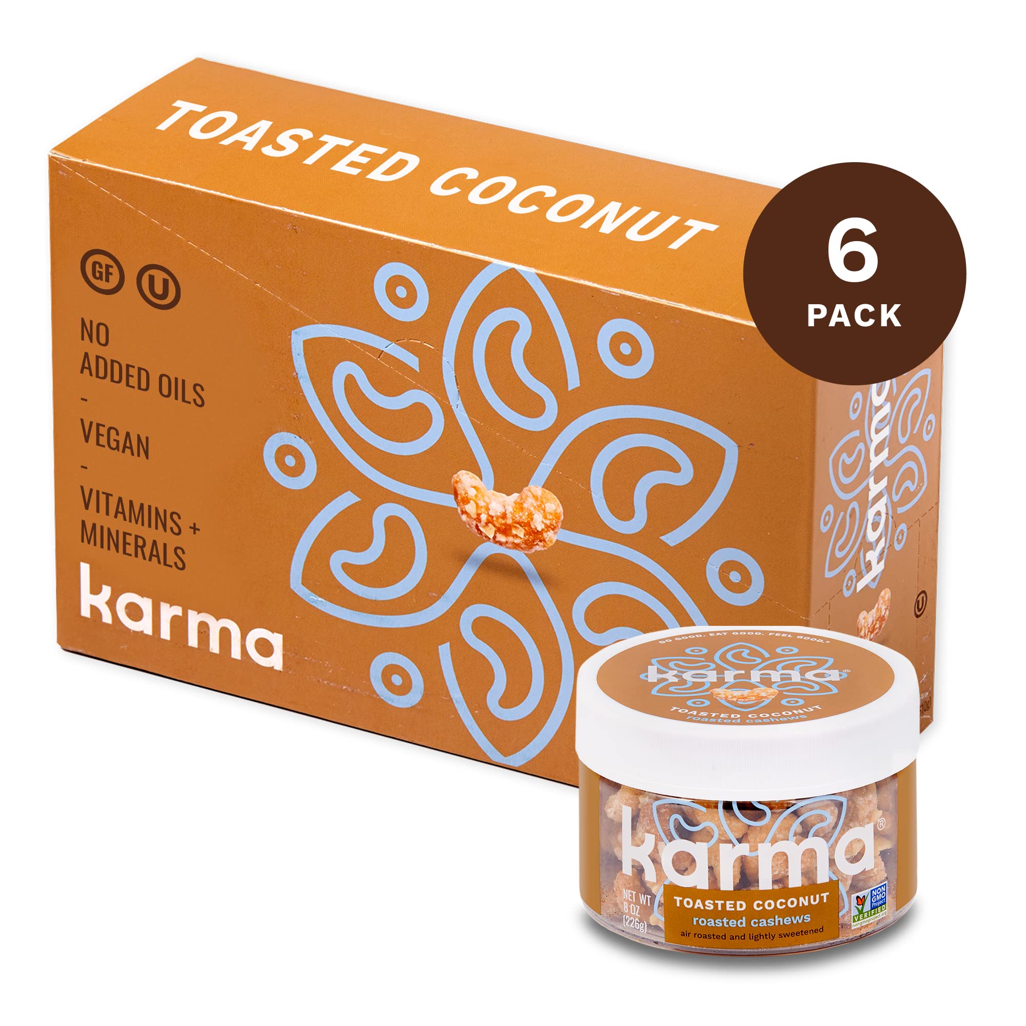 Amazon Com Toasted Coconut Cashews By Karma Nuts Whole Sweet Roasted Vegan Gluten Free Low Net Carb Natural Everyday Nut Snack 8oz Jar Pack Of 6 Grocery Gourmet Food