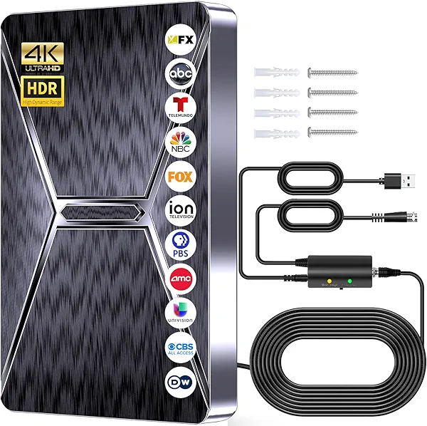 2025 Upgraded Indoor TV Antenna, 2800+ Miles Range HD Digital Antenna for Smart TV, Strongest Antenna with Amplified Signal Booster Supports 4K 8K 1080p All TVs- 38FT Coaxial Cable for Local Channels