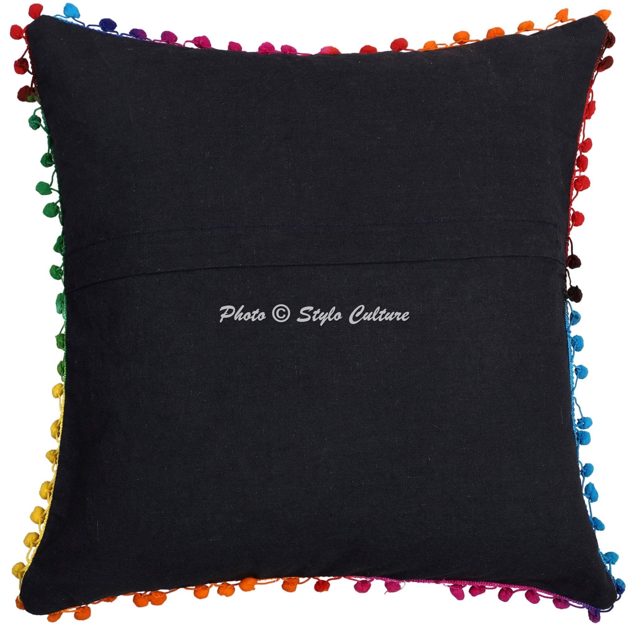 Etnico Fodere Per Cuscini 40x40 cm Decorativi Sedie Divano Floreale Pizzo Pom Pom Ricamato Suzani Nero Quadrato Cerniera 16x16 pollici Federe Per Cuscino Camera Da Letto - 5 pezzi