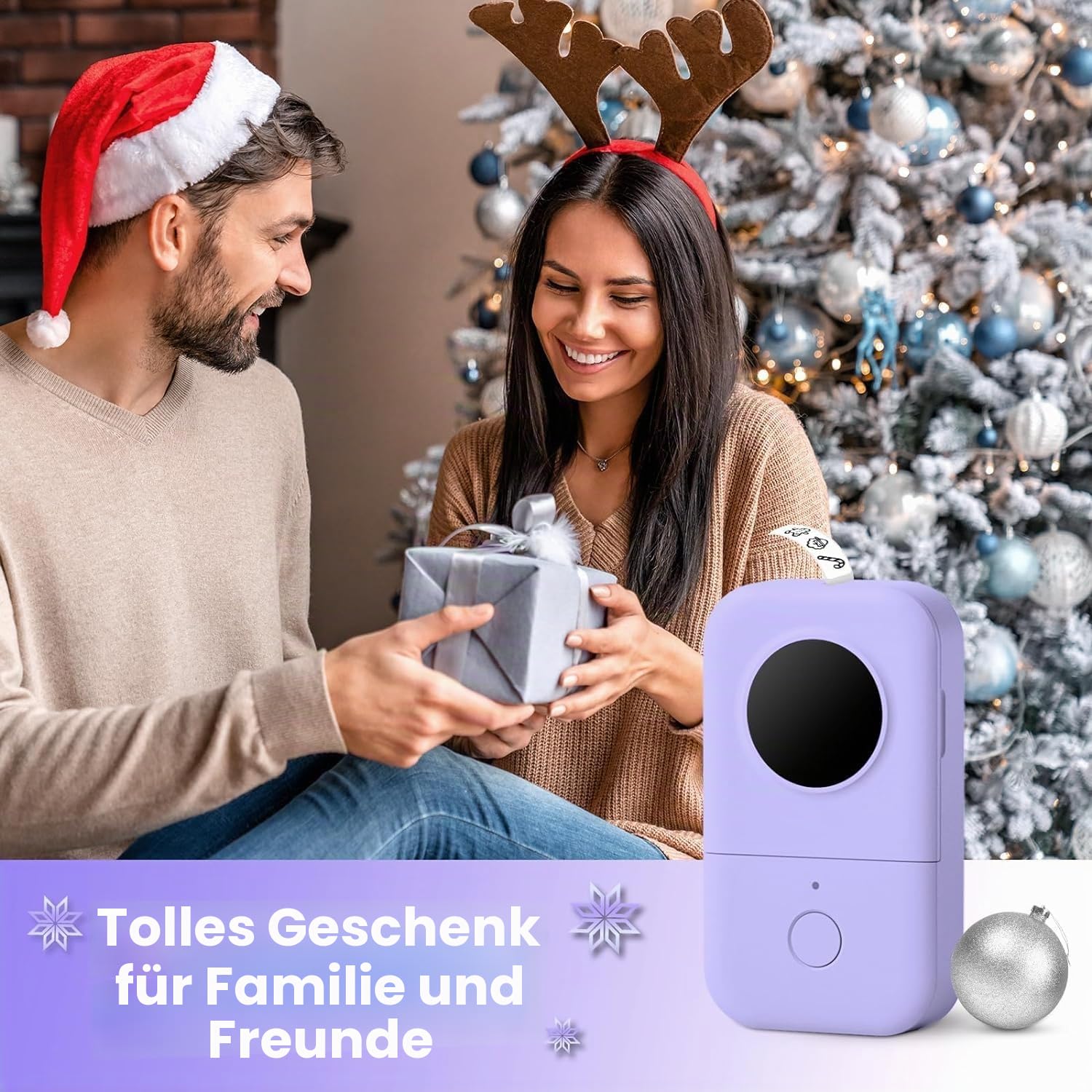 Phomemo D30 Etikettendrucker Bluetooth Etikettiergerät Beschriftungsgerät Selbstklebend Labelmaker mit 5 Rollen etikettenpapier Geschenkbox,Mini Label Printer Geeignet für Haushalt und Büro(Violett)