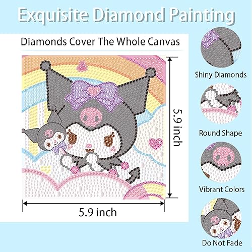 Miniatura 8 de nekpiahu Paquete de 6 kits de pintura de diamantes 5D para niños principiantes, kit de arte de diamantes de dibujos animados de taladro completo,