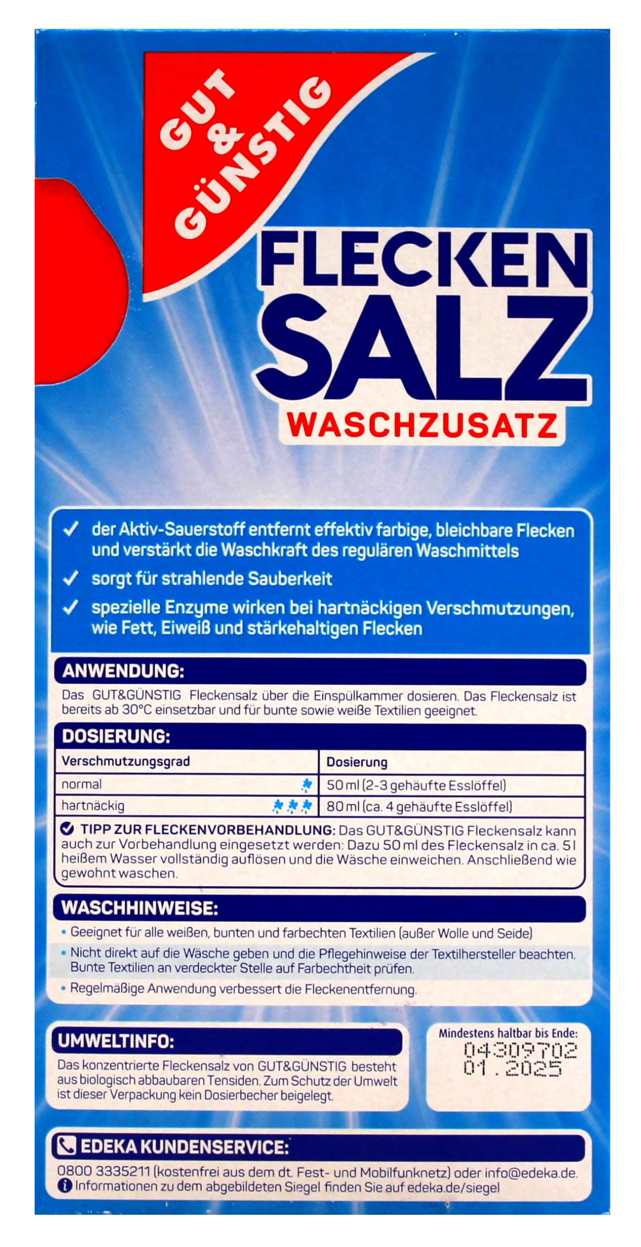 Gut & Günstig Fleckensalz Waschzusatz, 12er Pack (12 x 1 kg)