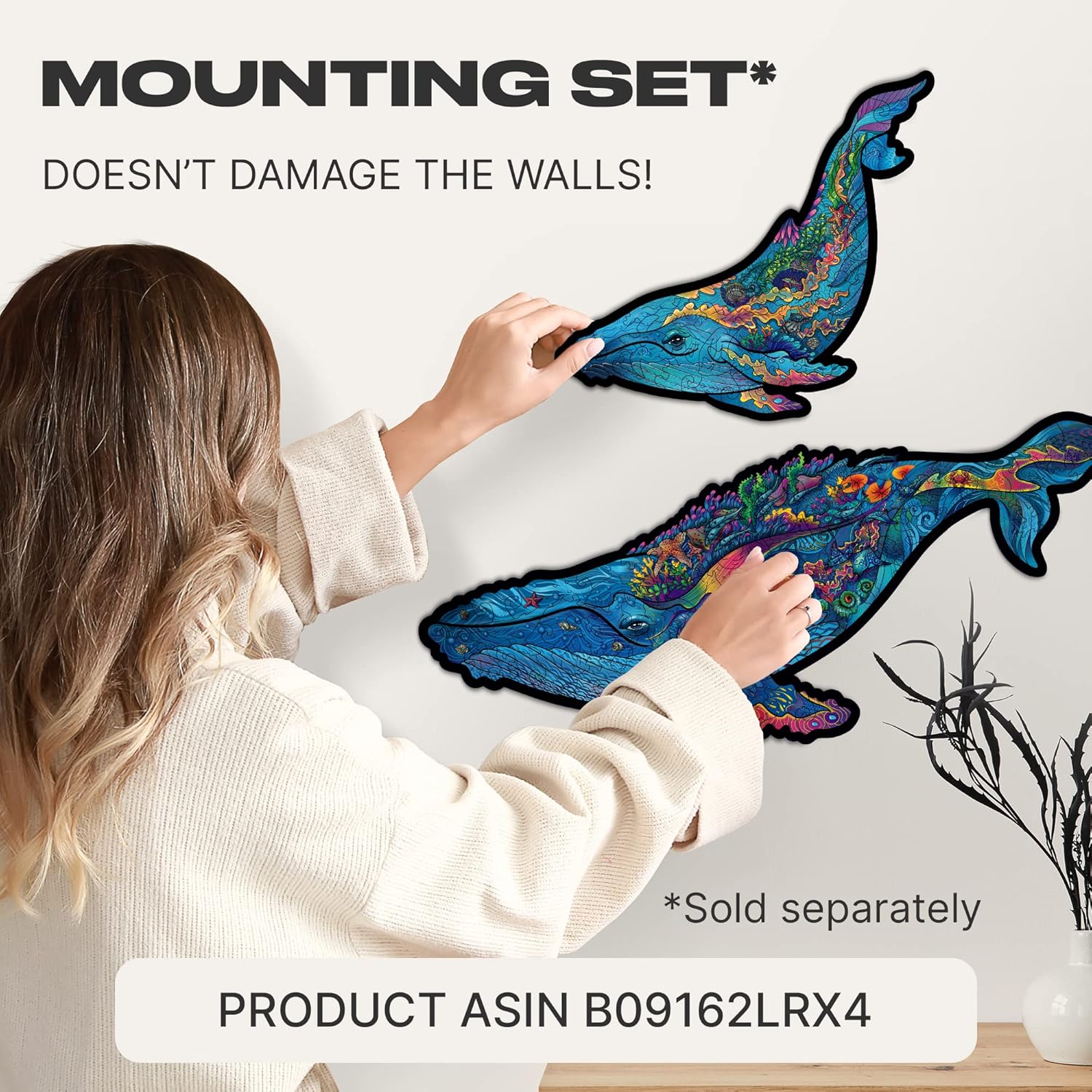 UNIDRAGON Original Wooden Puzzle – Milky Whales, 98 Pieces, Small 9.8 x 5.9 Inches (25 x 15 cm) Beautiful Gift Packaging, Unique Shape Best Gift for Adults