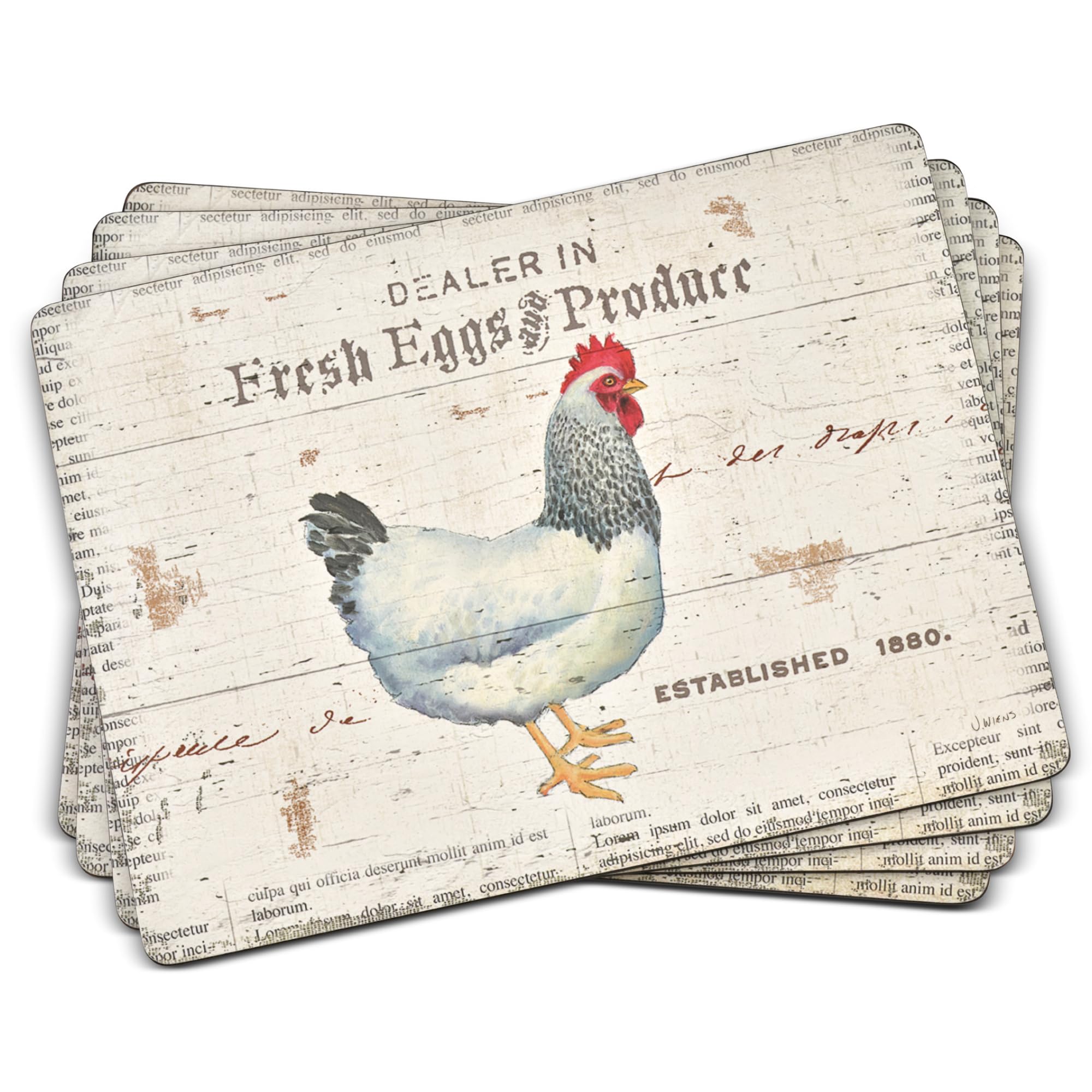 On The Farm Placemats, Set of 4 – (15.7" x 11.7") Cork-Backed 5mm Boards with Rustic Farmhouse Artwork, Heat & Stain Resistant Dining Table Mats for Kitchen, Home & Entertaining