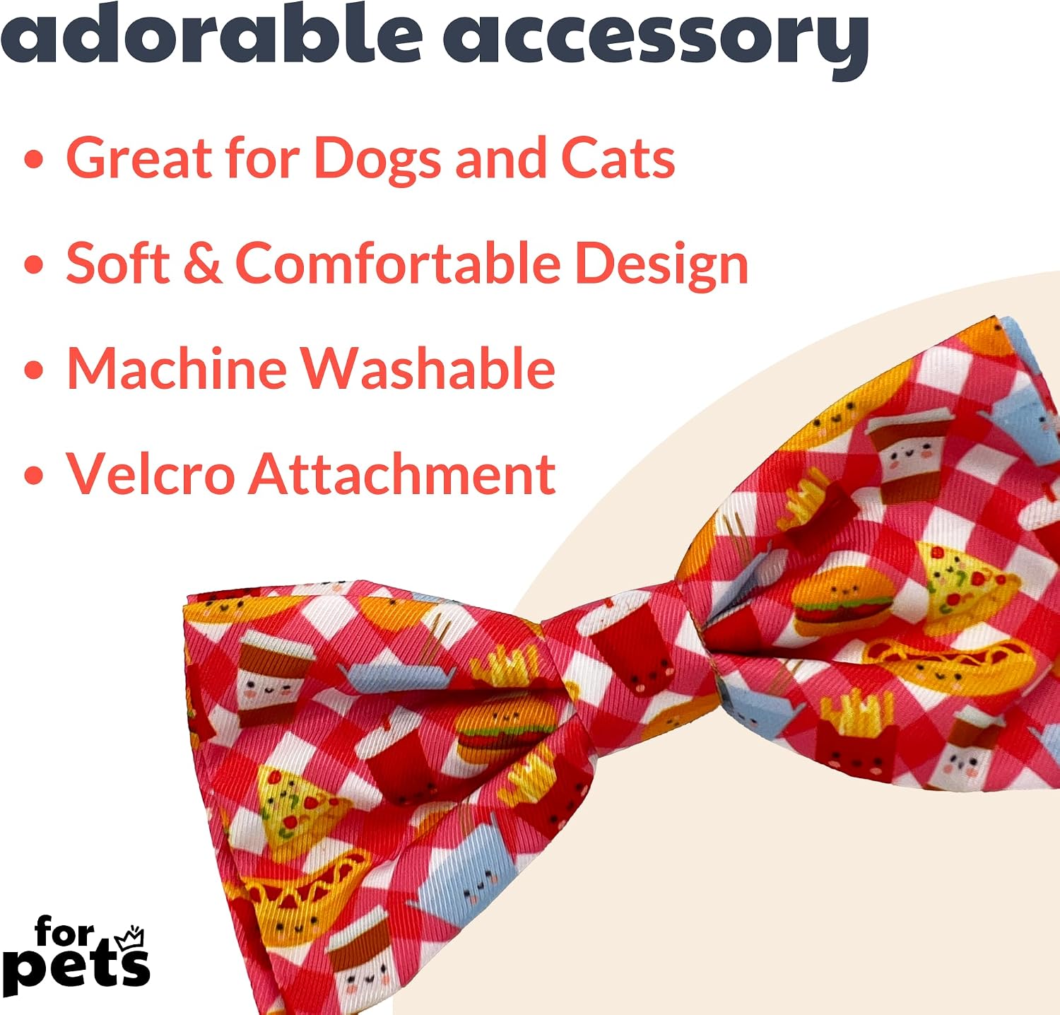 Huxley & Kent Pet Bow Tie for Dogs & Cats - Adjustable Hook & Loop Collar Accessory - Cute & Comfortable for Holidays & Celebrations - Fast Food Frenzy, Large image 2