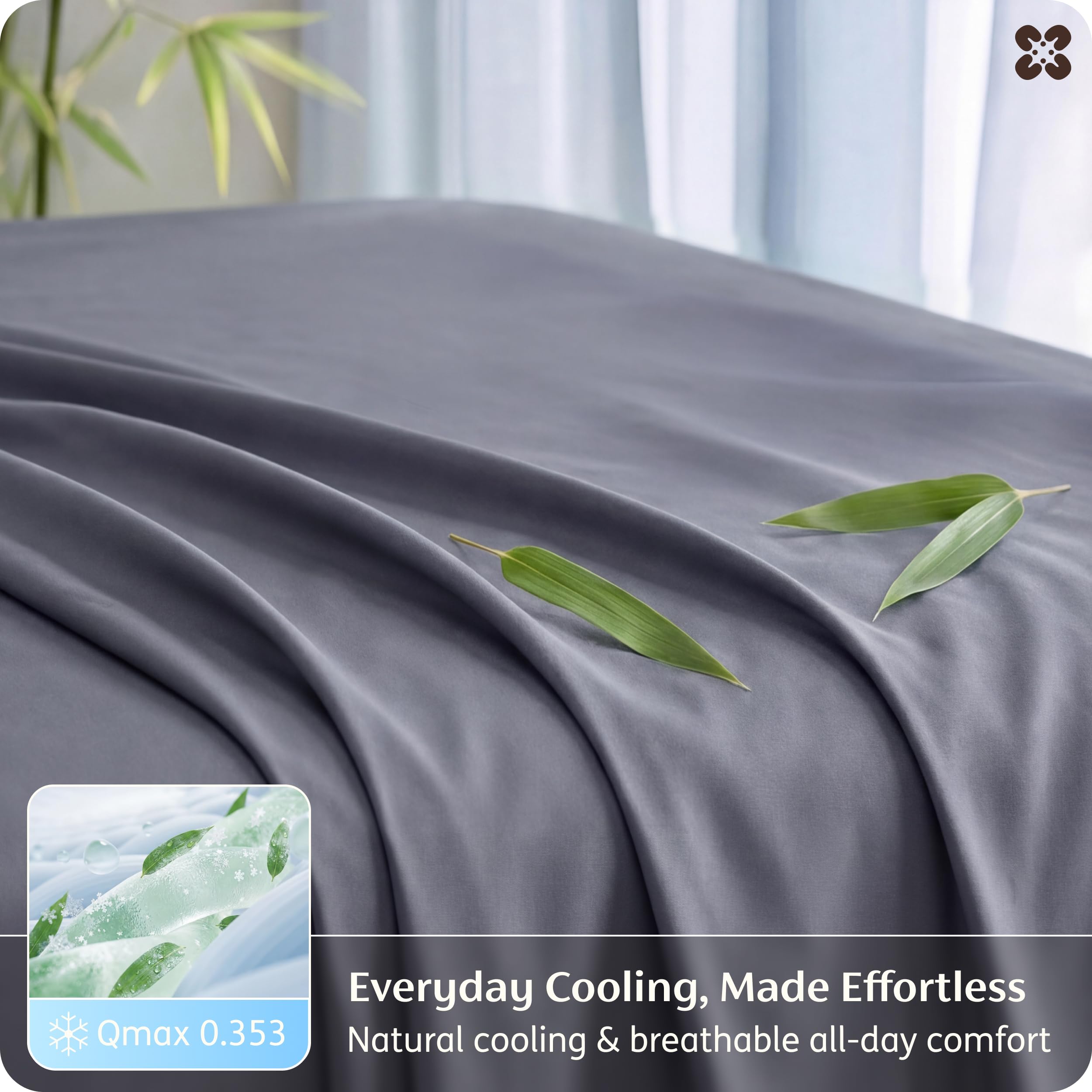 Bedsure King Size Sheets Set, Cooling Sheets for Hot Sleepers, Rayon Derived from Bamboo, PureWoven, Breathable & Soft, Deep Pocket Up to 16 Inches, Hotel Luxury Silky Bedding, Dark Grey - 4