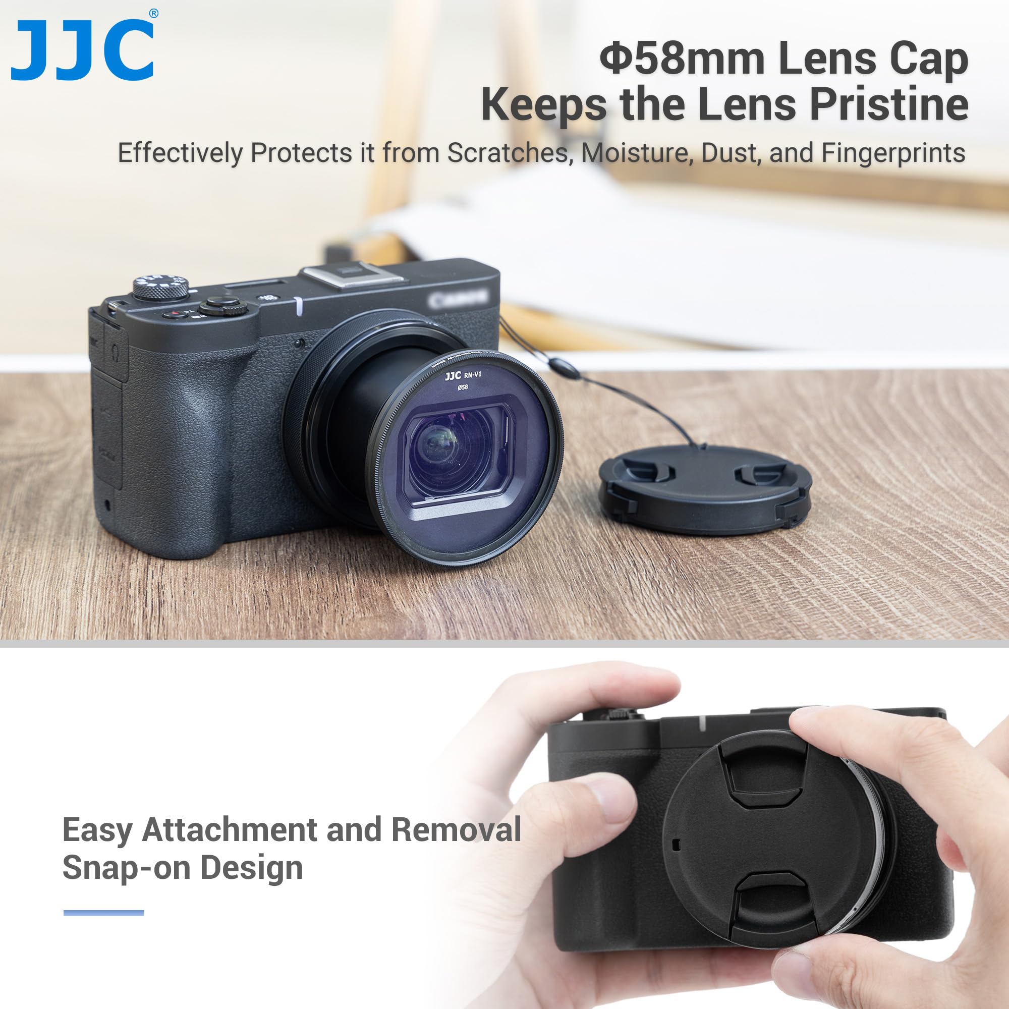 JJC Kit di 3 lenti compatibili con fotocamera digitale Canon PowerShot V1, include anello adattatore filtro in lega di alluminio da 58 mm, copriobiettivo con cordino